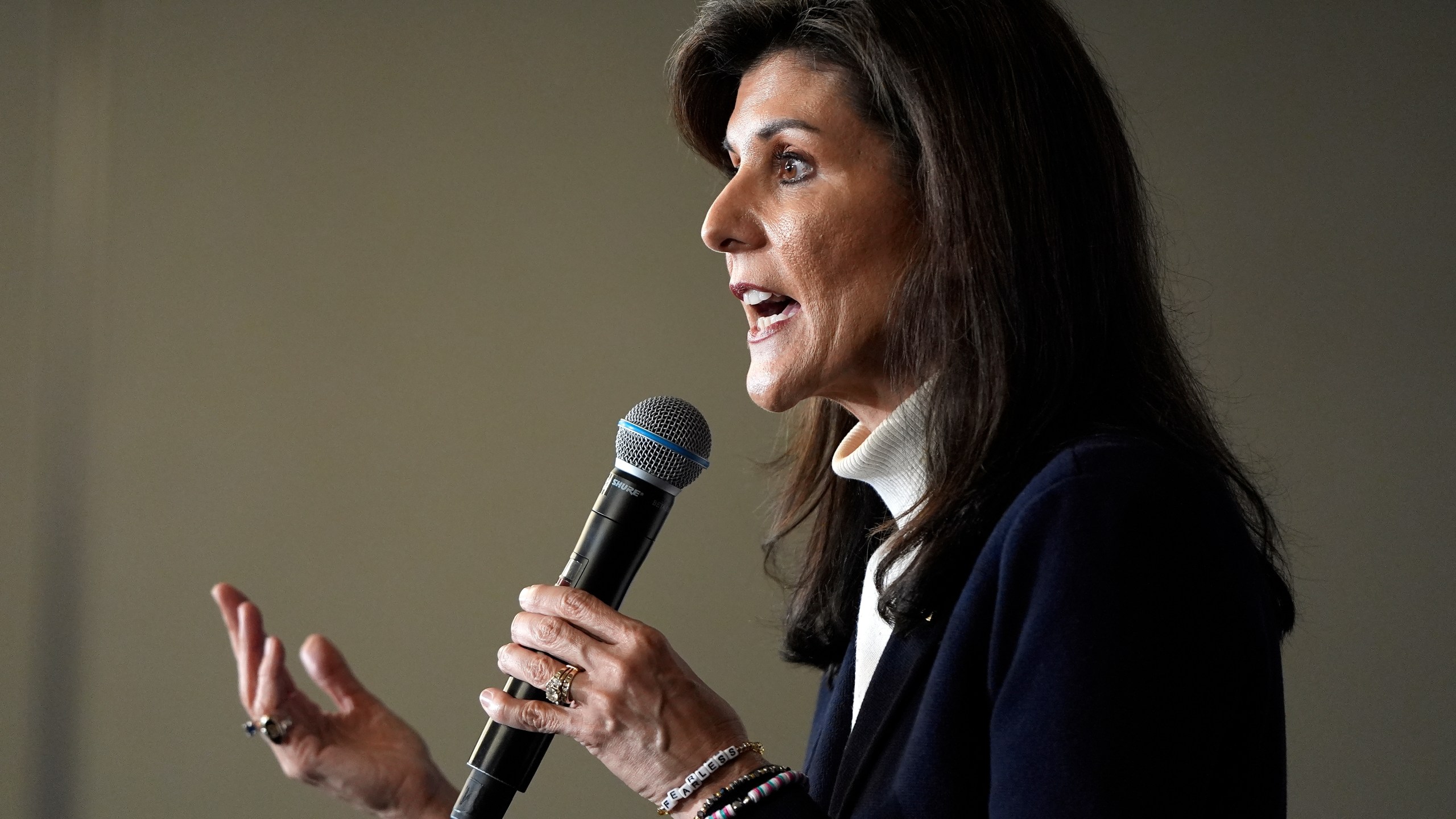Republican presidential candidate former UN Ambassador Nikki Haley speaks at a campaign event in South Burlington, Vermont, Sunday, March 3, 2024. (AP Photo/Michael Dwyer)