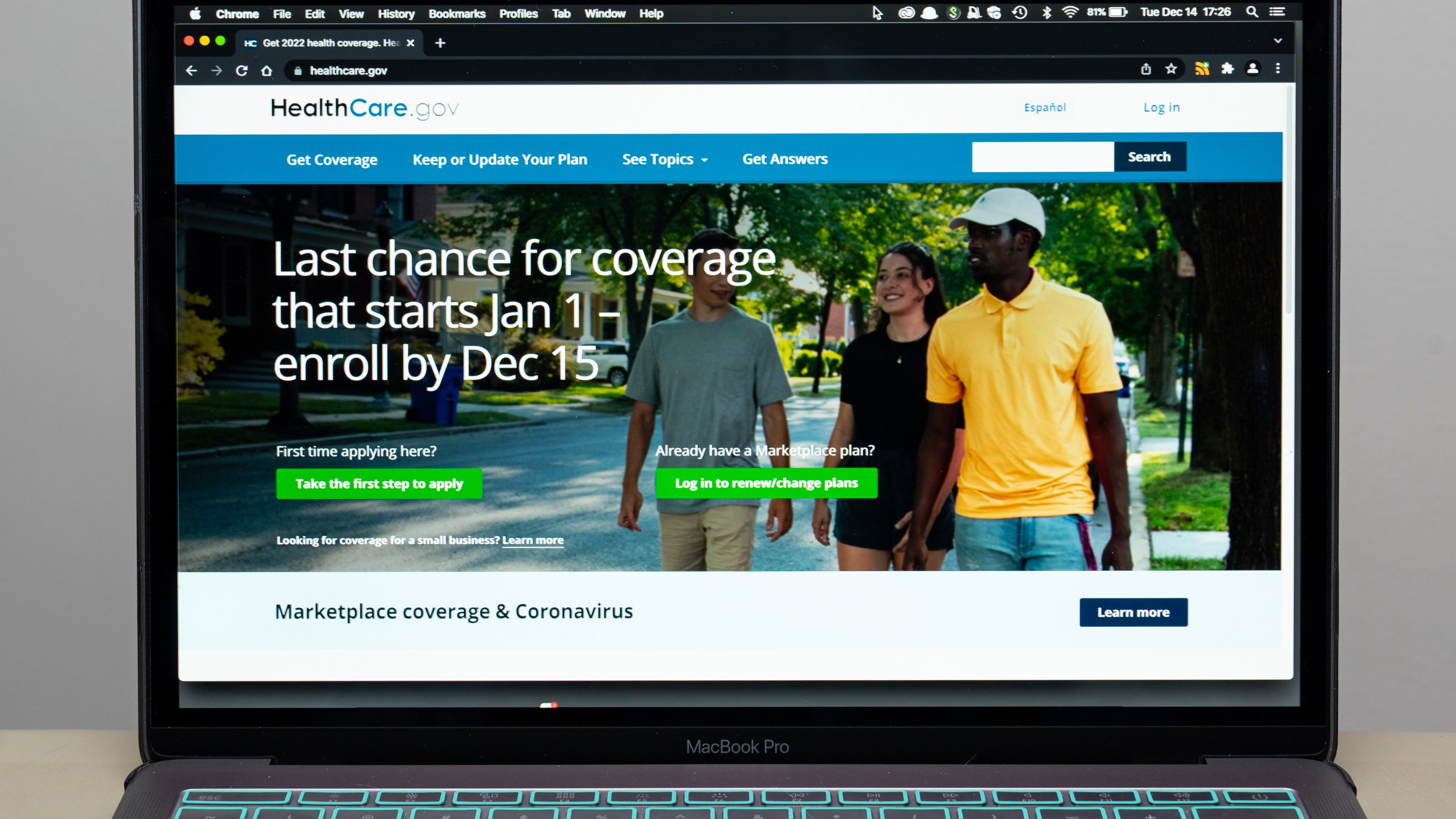 FILE - The healthcare.gov website is seen on Dec. 14, 2021, in Fort Washington, Md. A federal appeals court was scheduled to hear arguments Monday, March 4, 2024 on whether former President Barack Obama's signature health care law requires full insurance coverage of certain types of preventive care, including HIV prevention and some types of cancer screenings. (AP Photo/Alex Brandon, File)
