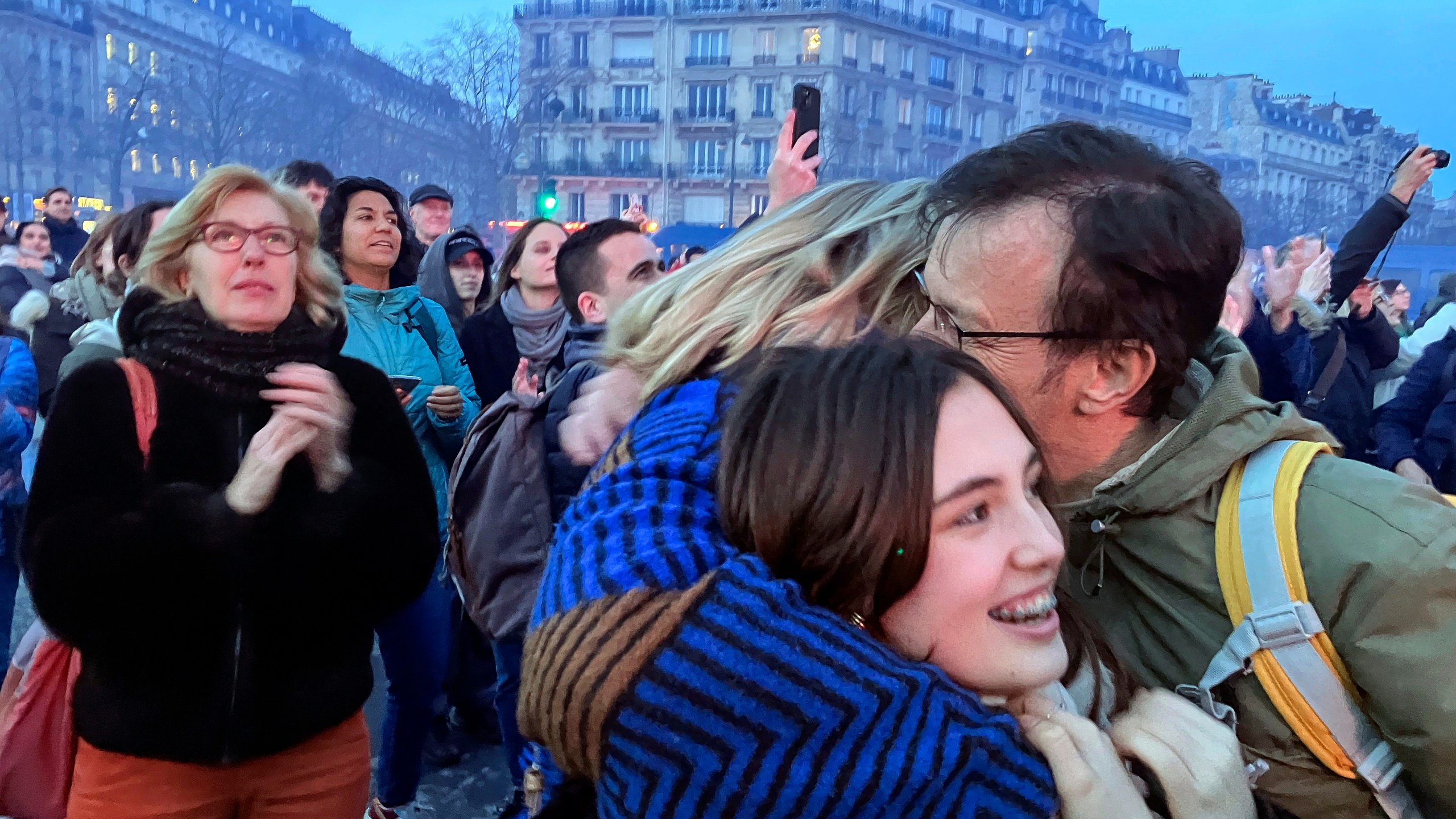 Pro-abortion supporters hug each other after French lawmakers have approved a bill that will enshrine a woman’s right to an abortion in the French Constitution, at Trocadero Plaza in Paris, Monday, March 4, 2024. The vote makes France the first country to have a constitutional right to abortion since the former Yugoslavia inscribed it in its 1974 constitution. (AP Photo/Oleg Cetinic)