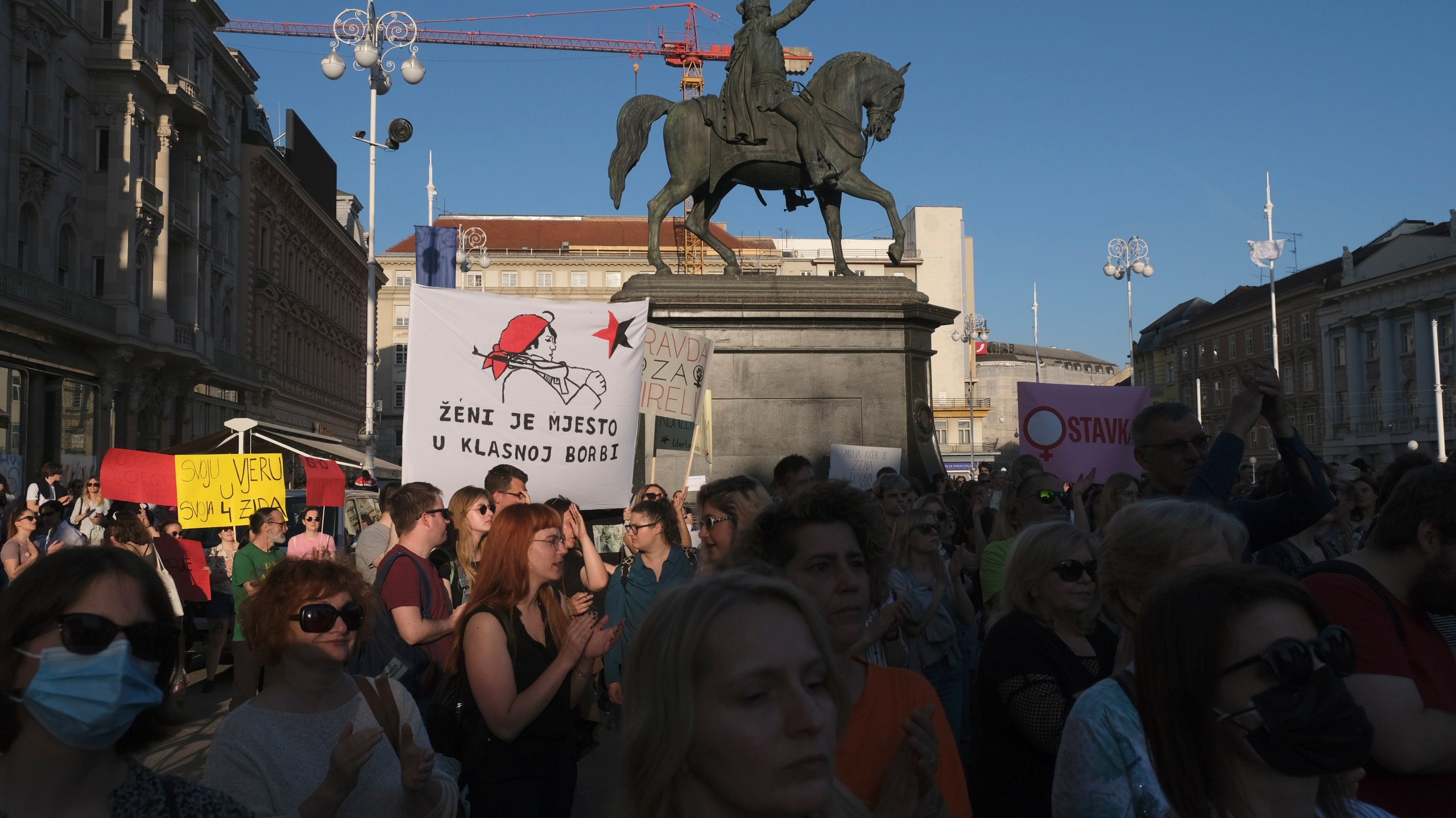 FILE - People attend a protest in solidarity with a woman who was denied an abortion despite her fetus having serious health problems, in Zagreb, Croatia, on May 12, 2022. In staunchly Catholic Croatia, influential conservative and religious groups have tried to get abortion banned but with no success. However, many doctors refuse to terminate pregnancies, forcing Croatian women to travel to neighboring countries for the procedure. (AP Photo, File)