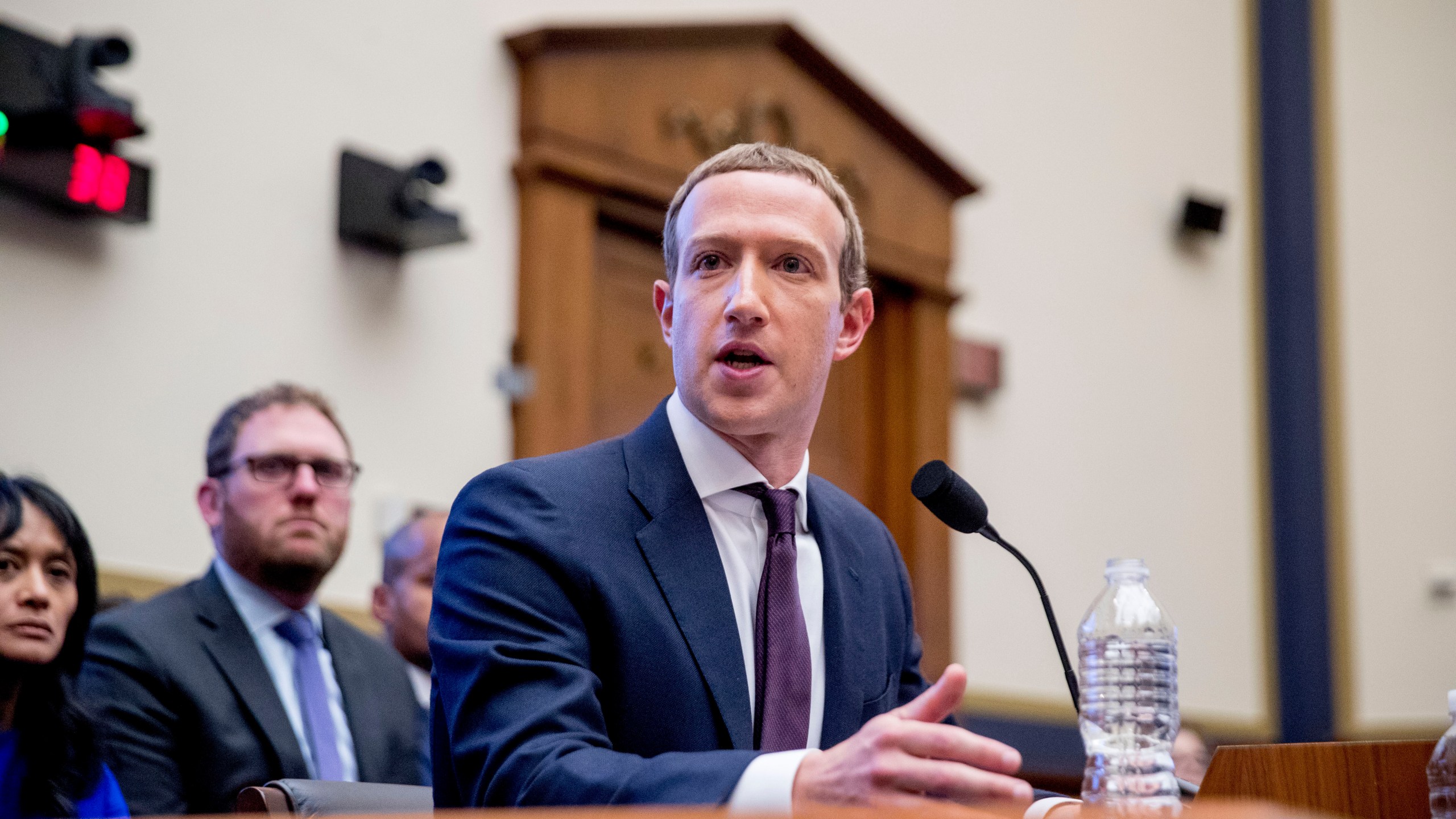 FILE - Facebook CEO Mark Zuckerberg testifies before a House Financial Services Committee hearing on Capitol Hill in Washington, Oct. 23, 2019. Attorneys for Meta Platforms and several of its current and former leaders, including founder Zuckerberg, are asking a Delaware judge to dismiss a shareholder lawsuit alleging the company has deliberately failed to protect users of its social media platforms from human trafficking and child sexual exploitation. (AP Photo/Andrew Harnik, File)