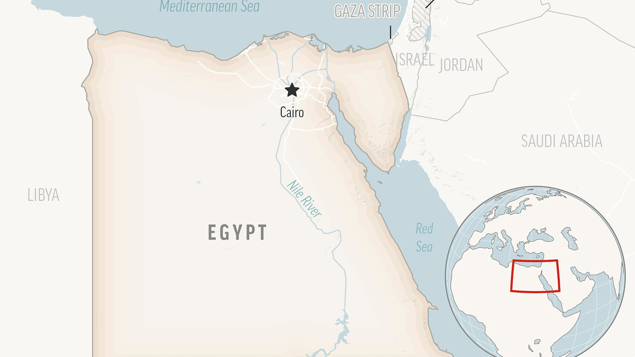 This is a locator map for Egypt with its capital, Cairo. (AP Photo)