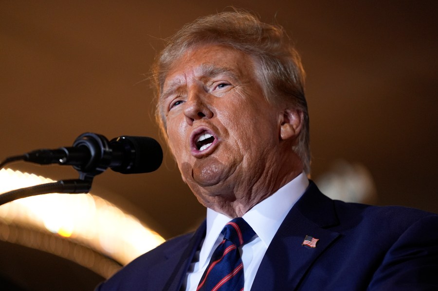 FILE - Republican former President Donald Trump speaks at a primary election night party, Jan. 23, 2024, in Nashua, N.H. Trump’s lawyers said Tuesday, March 5, that the ex-president deserves a new trial and a fresh chance to tell a jury why he berated writer E. Jean Carroll for her sex abuse claims against him after she revealed them five years ago. (AP Photo/Matt Rourke, File)