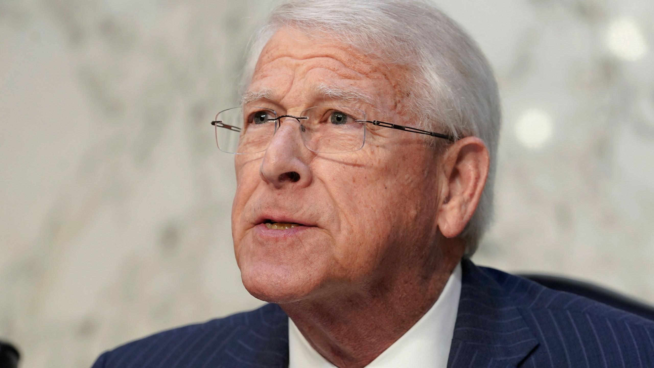 FILE - Sen. Roger Wicker, R-Miss., speaks during a Senate Armed Services Committee full committee hearing on the conflict in Ukraine Feb. 28, 2023, on Capitol Hill in Washington. In the Mississippi Republican primary for U.S. Senate, incumbent Roger Wicker seeks a fourth full term. (AP Photo/Mariam Zuhaib, File