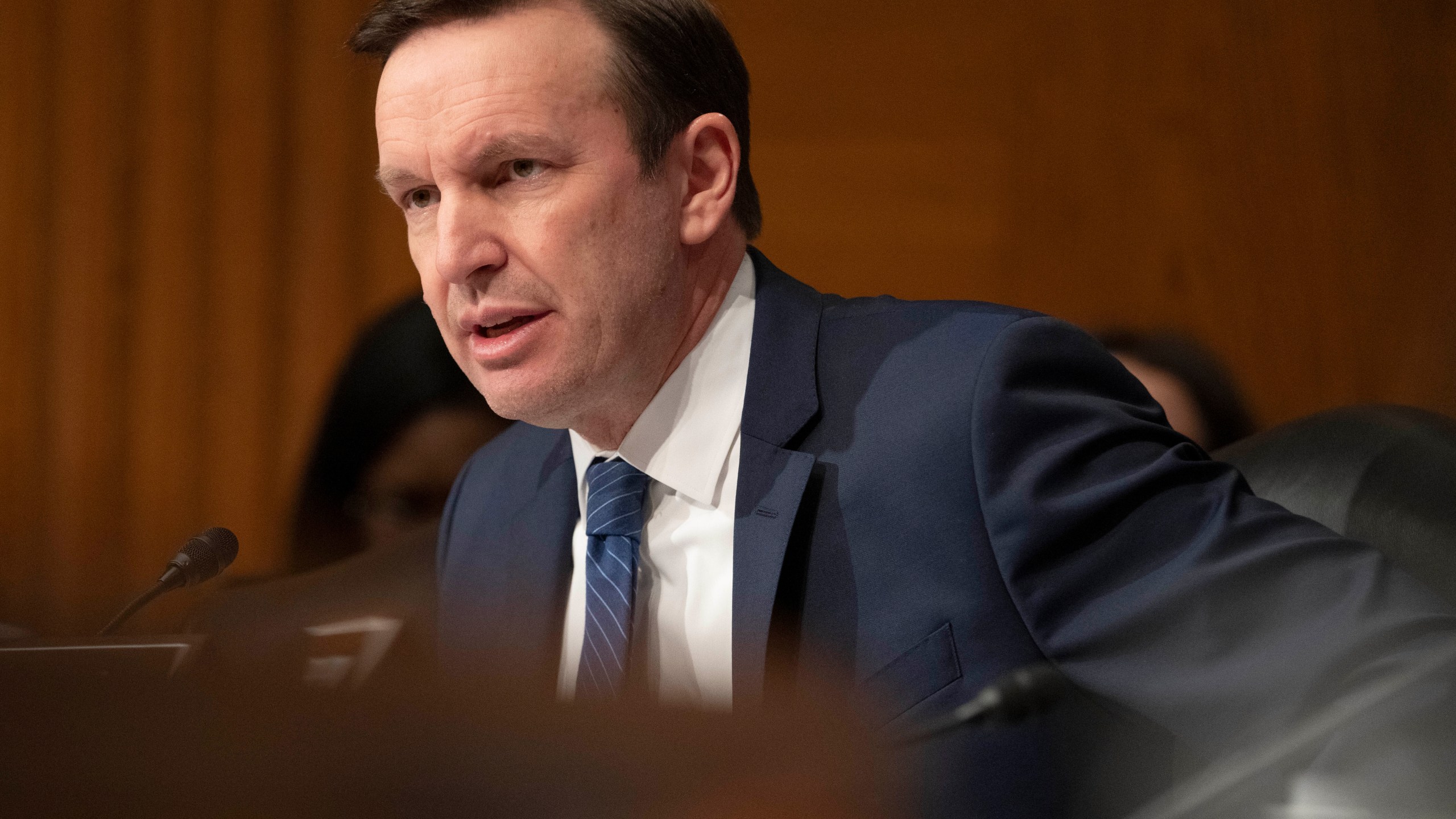Sen. Chris Murphy, D-Conn., speaks during a Senate Health, Education, Labor, and Pensions hearing to examine the cost of prescription drugs, Thursday, Feb. 8, 2024, on Capitol Hill in Washington. (AP Photo/Jacquelyn Martin)