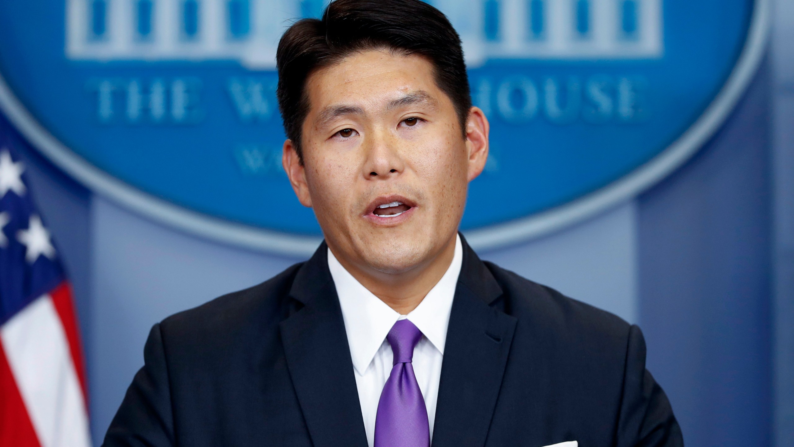 FILE - Principal Associate Deputy Attorney General Robert Hur speaks during a press briefing at the White House in Washington, July 27, 2017. The special counsel who impugned the president's age and competence in his report on how Joe Biden handled classified documents will himself be up for questioning this week. Hur, now the U.S. attorney appointed by Donald Trump, is scheduled to testify before a congressional committee on Tuesday, March 12, 2024, as House Republicans try to keep the spotlight on unflattering assessments of Biden. (AP Photo/Alex Brandon, File)