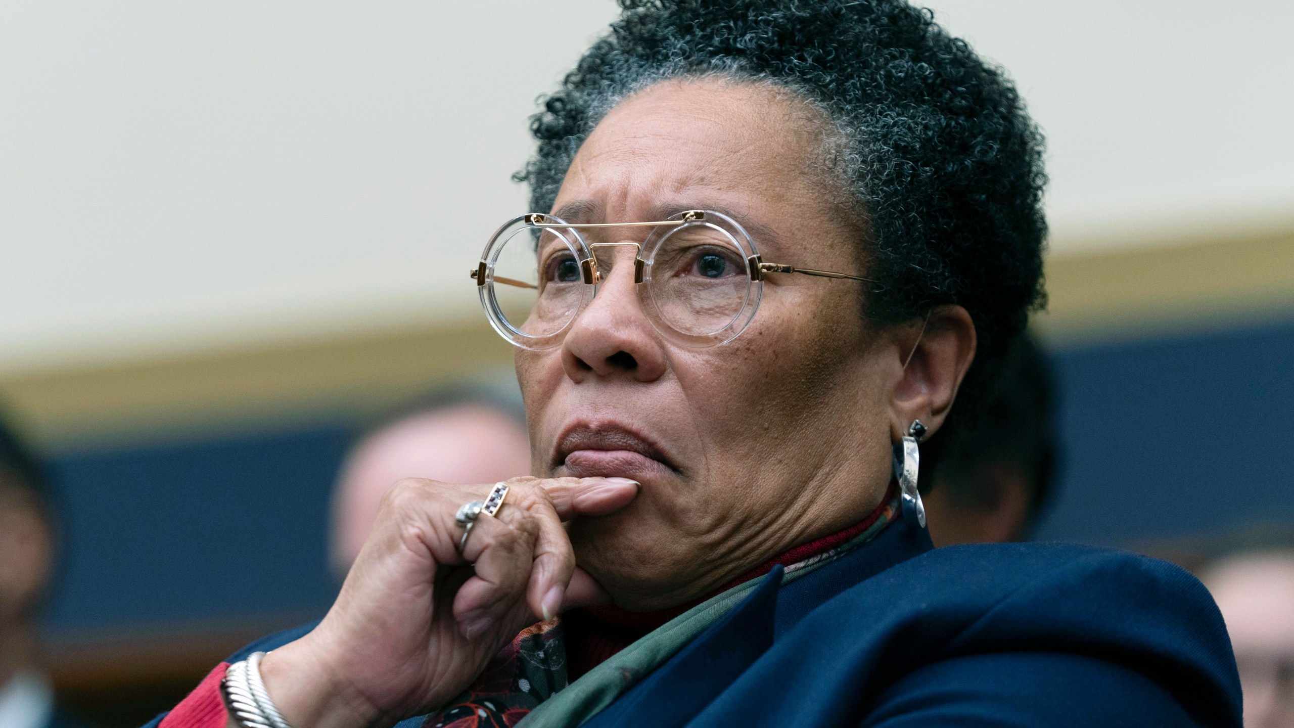 FILE - U.S. Secretary of Department of Housing and Urban Development Marcia Fudge testifies before the House Committee on Financial Services hearing on Capitol Hill, Jan. 11, 2024, in Washington. Fudge announced Monday, March 11, 2024, that she would resign her post, effective March 22, saying she was leaving “with mixed emotions.” (AP Photo/Jose Luis Magana, File)
