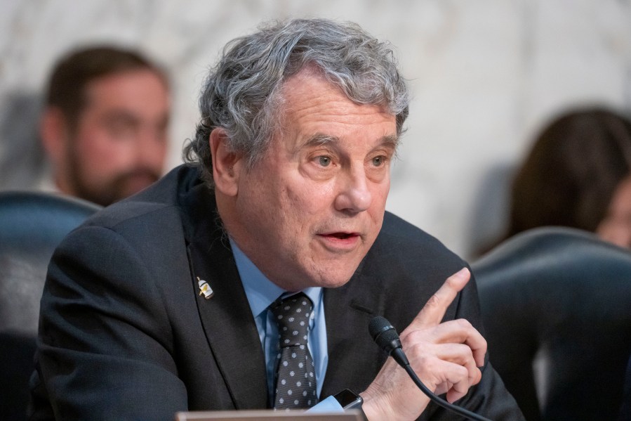 FILE - Chairman Sherrod Brown, of Ohio, speaks during a hearing on Capitol Hill, Dec. 6, 2023, in Washington. Ohio's political pendulum swung left last year, as voters overwhelmingly supported enshrining abortion rights and voted to legalize recreational marijuana. The victories have encouraged Democrats defending Brown's pivotal U.S. Senate seat in a state that's twice supported Donald Trump by wide margins.(AP Photo/Alex Brandon, File)