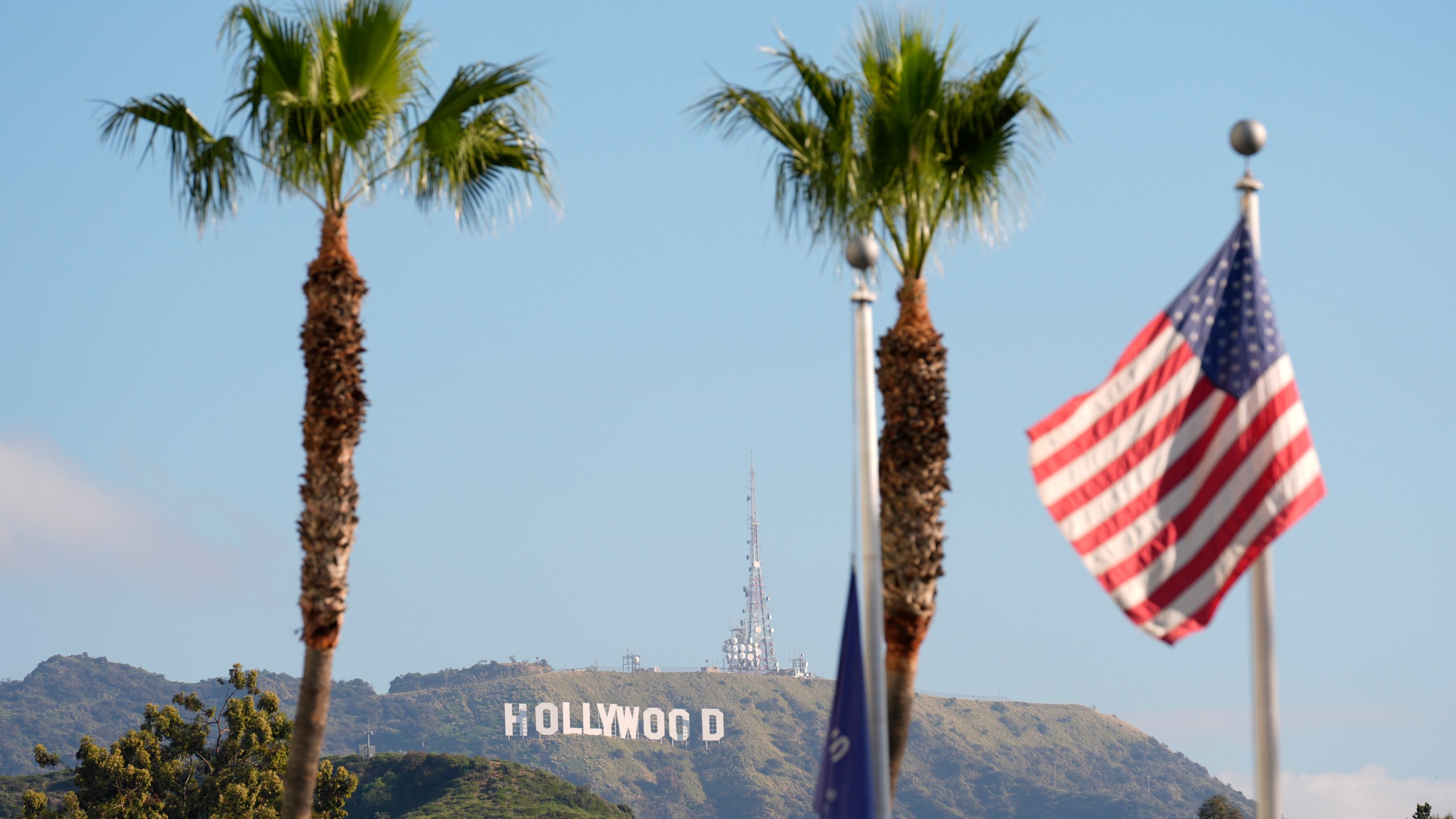 FILE - The Hollywood sign is pictured near the Dolby Theatre, Wednesday, March 6, 2024, the site of Sunday's 96th Academy Awards in Los Angeles. (AP Photo/Chris Pizzello)
