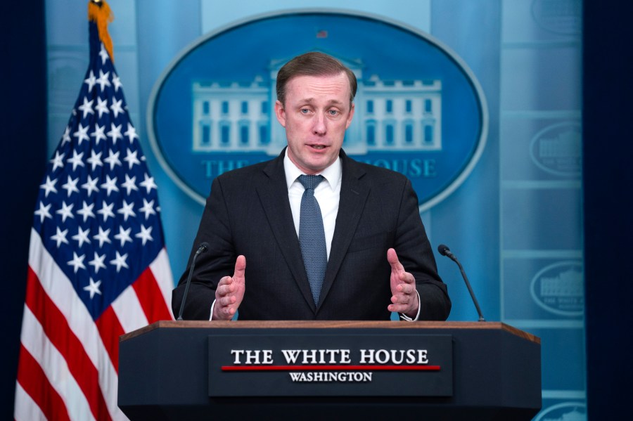 White House national security adviser Jake Sullivan speaks during a press briefing at the White House, Tuesday, March 12, 2024, in Washington. (AP Photo/Evan Vucci)