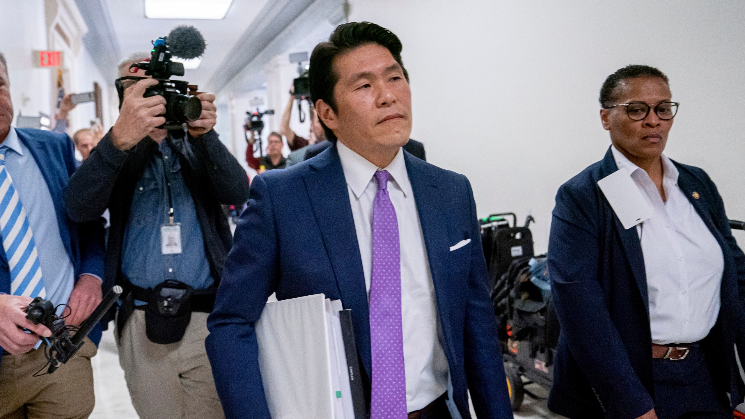 Special Counsel Robert Hur arrives ahead of a hearing of the House Judiciary Committee in the Rayburn House Office Building on Capitol Hill in Washington, Tuesday, March 12, 2024. (AP Photo/Nathan Howard)