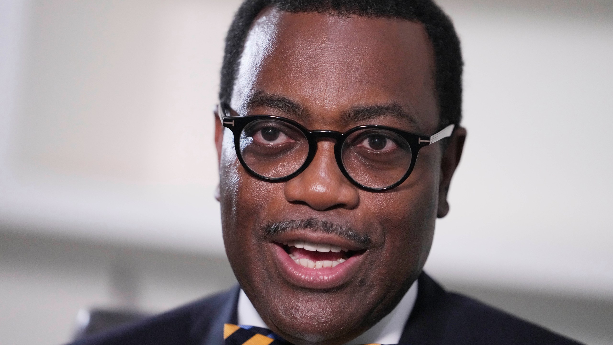 Akinwumi Adesina, President African development bank, speaks during an interview with The Associated Press in Lagos Nigeria, Tuesday , March. 5, 2024. The head of the African Development Bank is calling for an end to loans given in exchange for the continent's rich supplies of oil or critical minerals used in smartphones and electric car batteries, deals that have helped China control mineral mining in places like Congo and have left some African countries in financial crisis. (AP Photo/ Sunday Alamba)