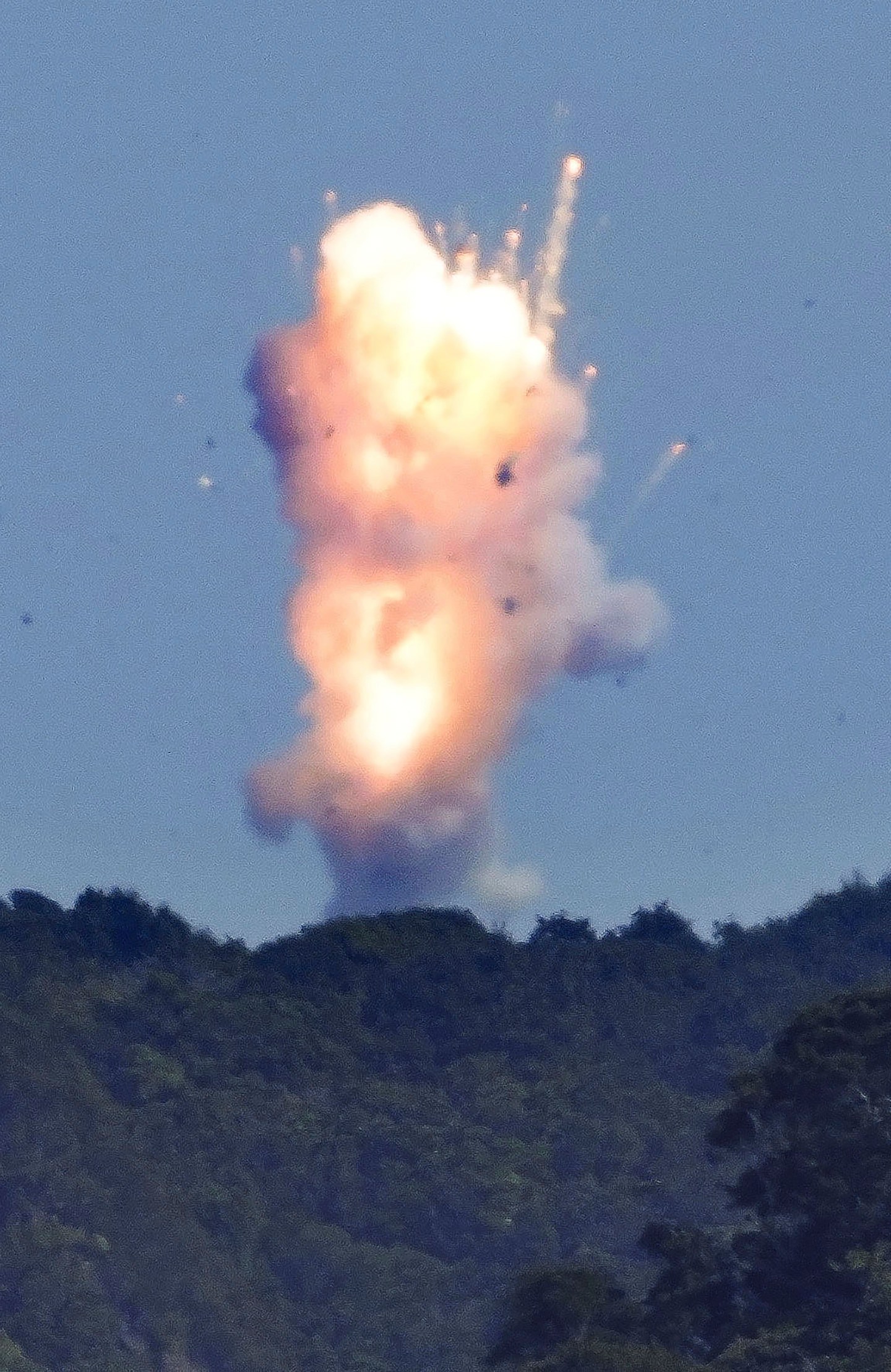 Space One's Kairos rocket explodes after liftoff from a launch pad in Kushimoto, Wakayama prefecture, western Japan, Wednesday, March 13, 2024. A rocket touted as Japan’s first from the private sector to go into orbit exploded shortly after takeoff Wednesday, livestreamed video showed.(Kyodo News via AP)