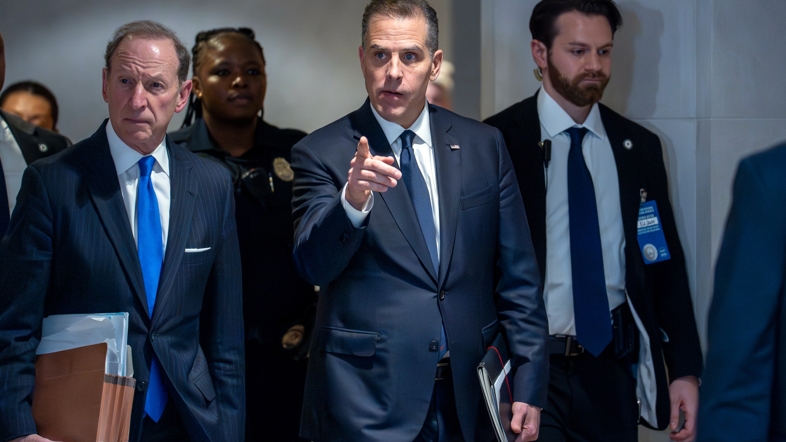 Hunter Biden, son of President Joe Biden, with attorney Abbe Lowell, left, leaves after a closed-door deposition in the Republican-led investigation into the Biden family, on Capitol Hill in Washington, Wednesday, Feb. 28, 2024. (AP Photo/J. Scott Applewhite)