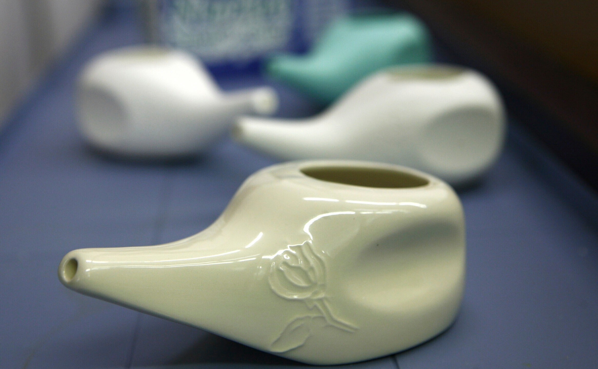 FILE - Neti pots are seen, Jan. 30, 2008, in Lexington, Ky. The Centers for Disease Control and Prevention on Wednesday, March 13, 2024, published a report that for the first time connects Acanthamoeba infections to use of Neti pots and other nasal rinsing devices. (Mark Cornelison/Lexington Herald-Leader via AP, File)