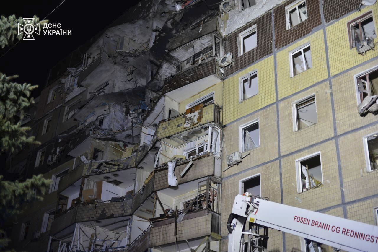 In this photo provided by the Ukrainian Emergency Service, an apartment building is seen destroyed by a Russian attack in Kryvyi Rih, Ukraine, Wednesday, March 13, 2024. At least a few people were killed and dozens more were wounded on Tuesday evening as the result of a Russian missile strike on Zelenskyy's hometown. (Ukrainian Emergency Service via AP)