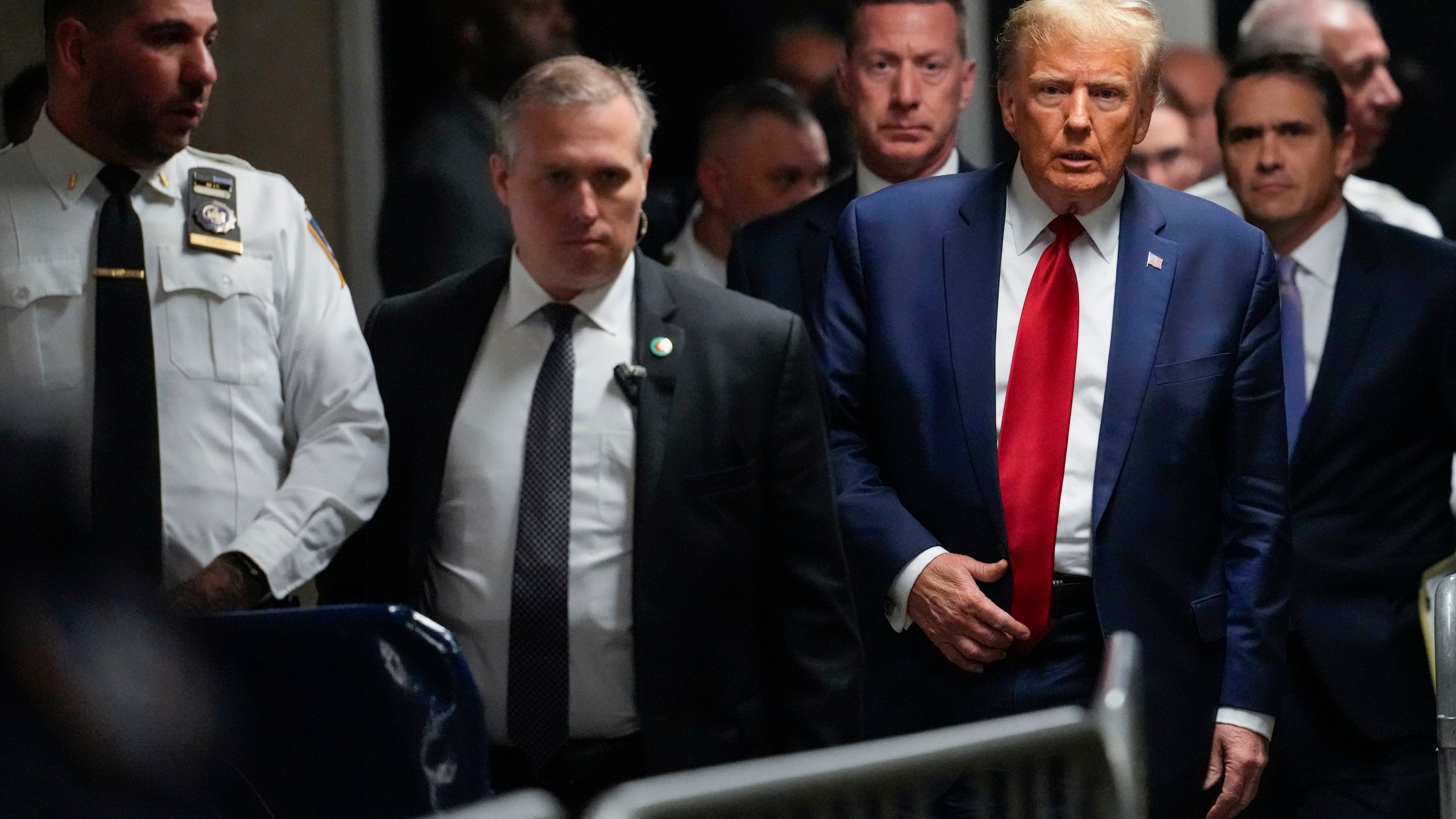 FILE - Former President Donald Trump leaves Manhattan criminal court, Feb. 15, 2024, in New York. Prosecutors said Thursday, March 14, that they’re open to delaying the start of Trump’s New York hush-money criminal trial to give the former president’s lawyers time to review evidence that was only recently turned over. Jury selection in the trial is scheduled to begin March 25. The judge has yet to rule on the request. (AP Photo/Mary Altaffer, File)
