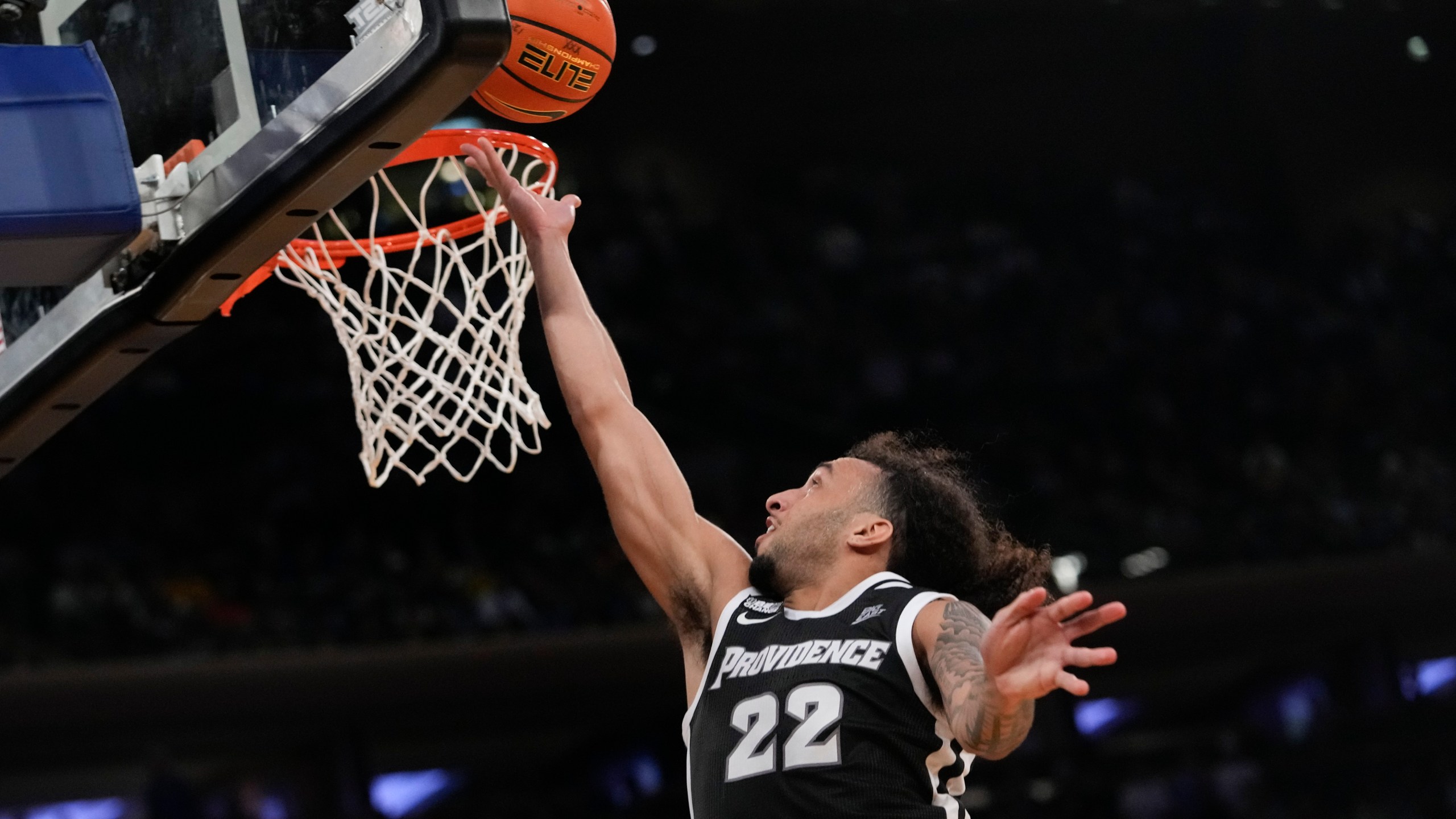 Providence guard Devin Carter goes to the basket during the second half of the team's NCAA college basketball game against Creighton in the quarterfinals of the Big East Conference men's tournament Thursday, March 14, 2024, in New York. (AP Photo/Mary Altaffer)