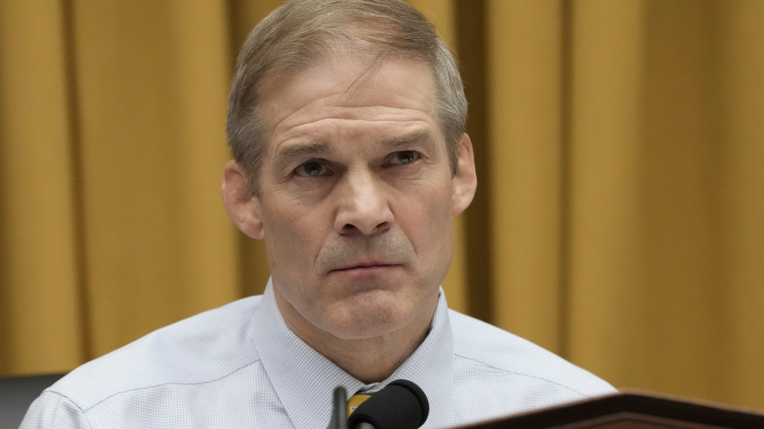House Judiciary Committee Chair Rep. Jim Jordan, R-Ohio, listens during a House Judiciary Committee hearing with Department of Justice Special Counsel Robert Hur, Tuesday March 12, 2024, on Capitol Hill in Washington. (AP Photo/Jacquelyn Martin)