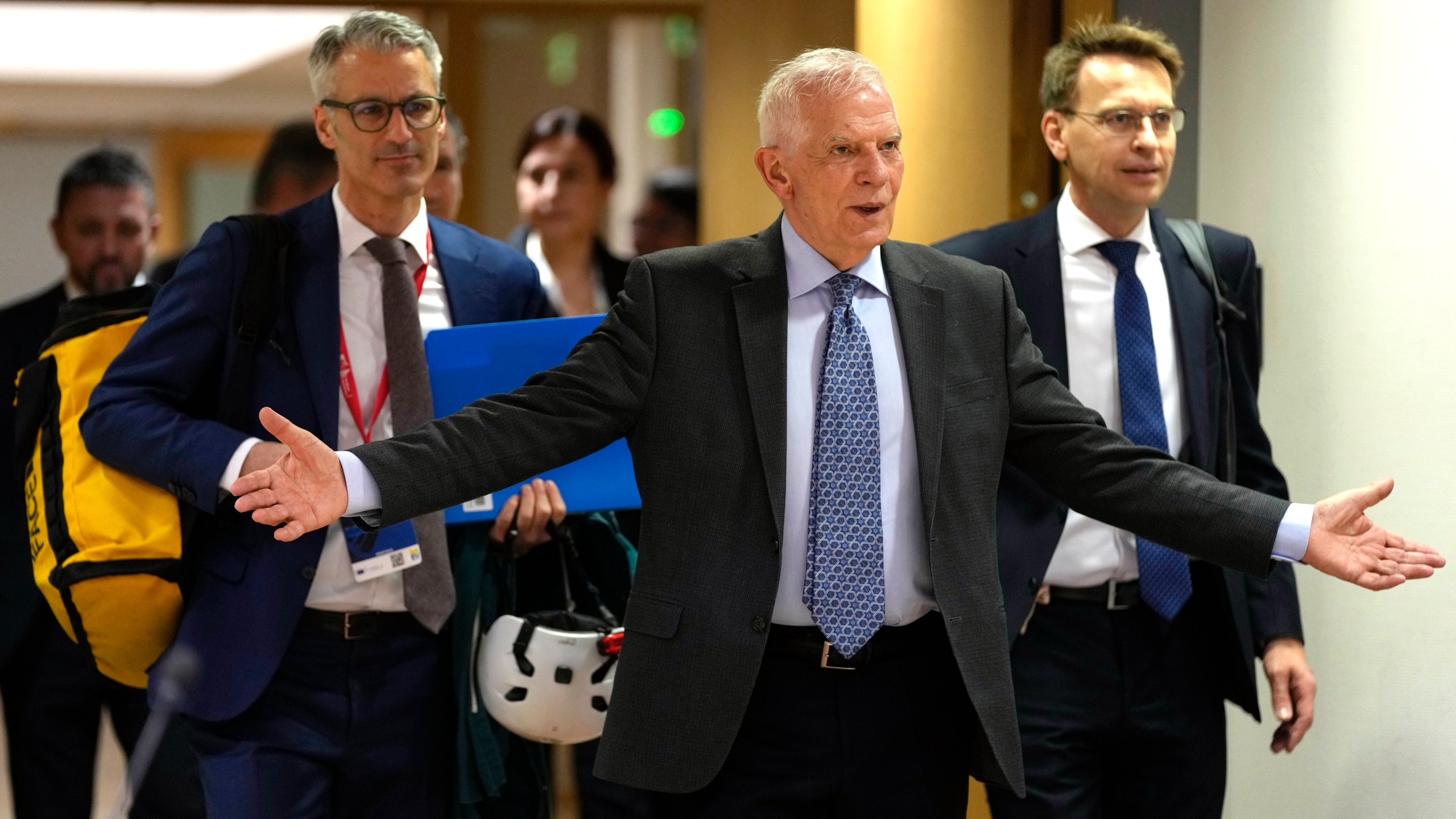 European Union foreign policy chief Josep Borrell arrives for a meeting of EU foreign ministers at the European Council building in Brussels, Monday, March 18, 2024. European Union foreign ministers on monday will discuss Russia's aggression against Ukraine, Belarus, and the situation in the Middle East. (AP Photo/Virginia Mayo)