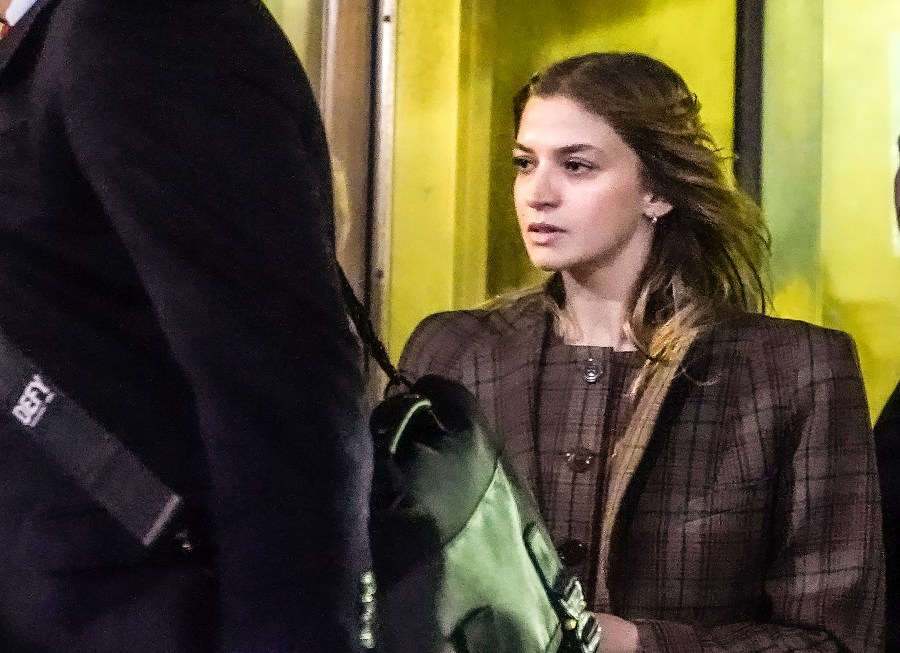 FILE - Grace Jabbari, second right, the accuser in the assault case against Jonathan Majors, leaves court after giving testimony, Dec. 5, 2023, in New York. Jabbari is suing Jonathan Majors on civil allegations including assault, battery, defamation and infliction of emotional distress. The lawsuit comes three months after Majors was convicted in a criminal trial of assaulting her in New York City last year. (AP Photo/Bebeto Matthews, file)