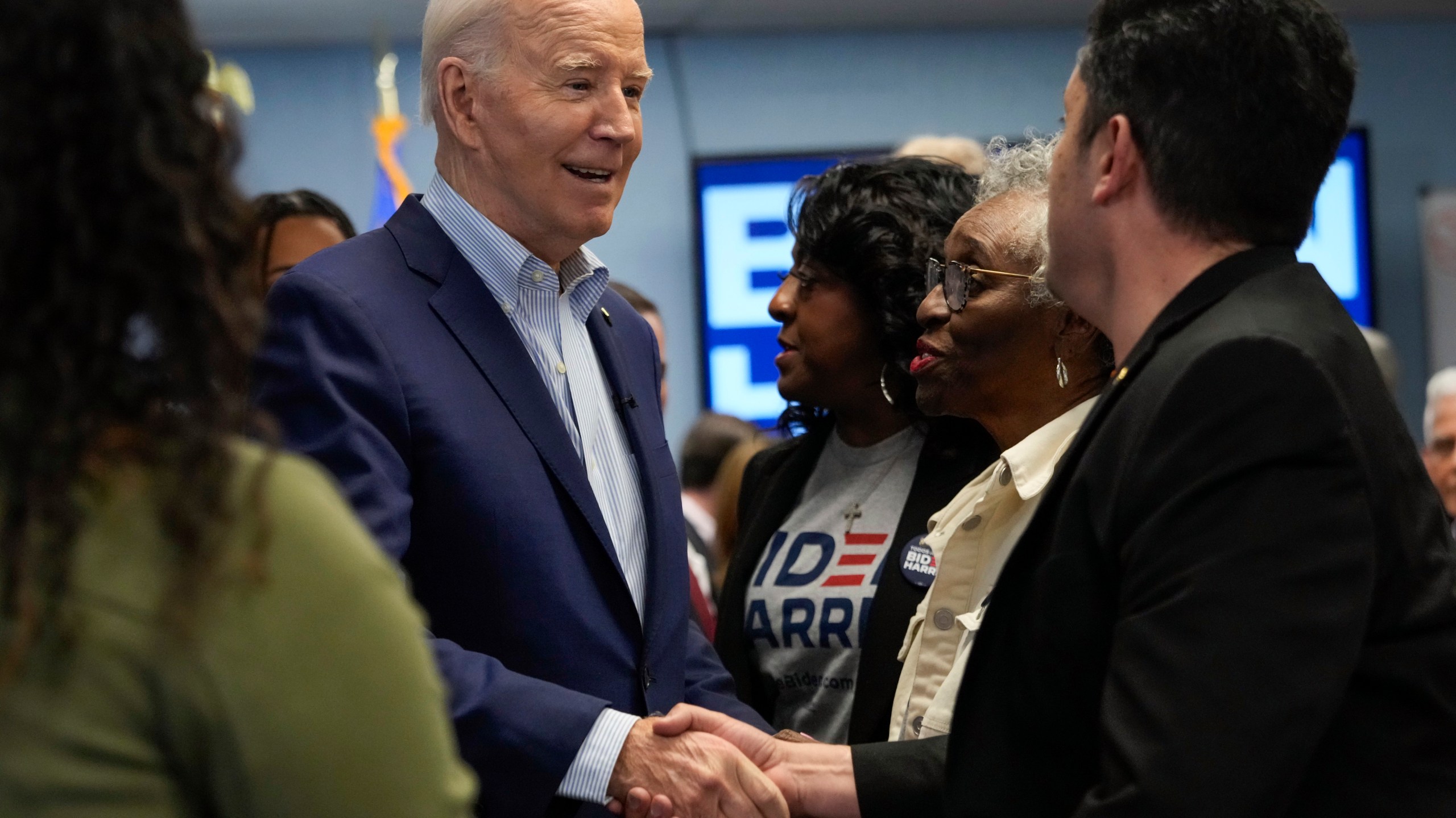 President Joe Biden greets people after speaking at the Washoe Democratic Party Office in Reno, Nev., Tuesday March 19, 2024. (AP Photo/Jacquelyn Martin)