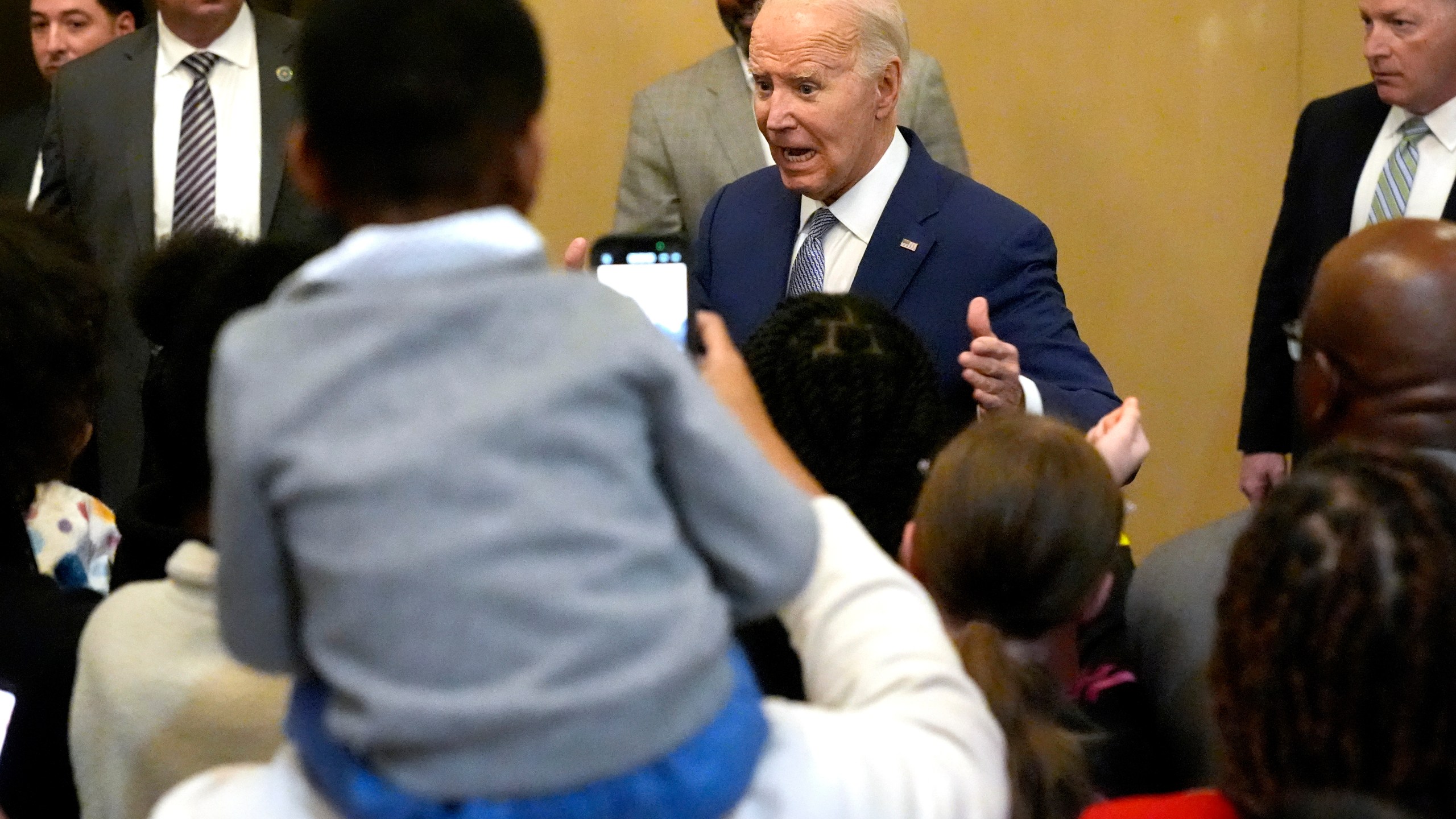 FILE - President Joe Biden greets attendees at the "Sunday Lunch" event at the Brookland Baptist Banquet Center, part of the Brookland Baptist Church, in West Columbia, S.C., on Jan. 28, 2024. (AP Photo/Jacquelyn Martin, File)