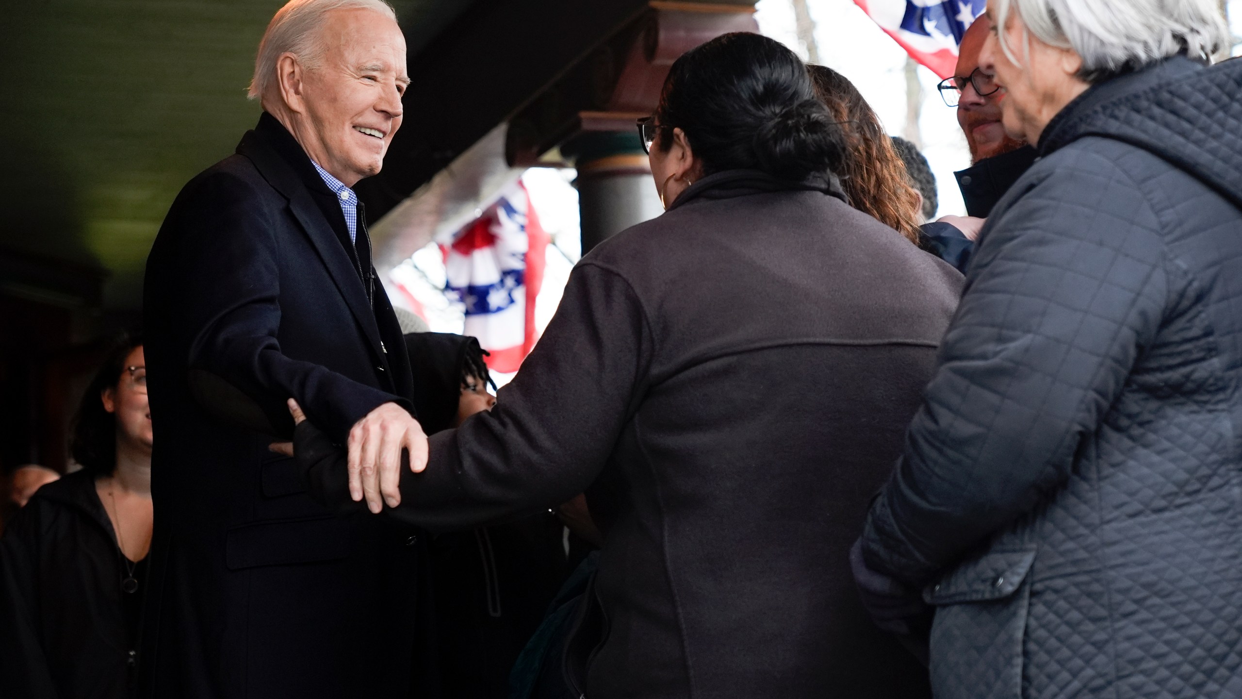 President Joe Biden talks with supporters during a campaign event in Saginaw, Mich., Thursday, March 14, 2024. (AP Photo/Jacquelyn Martin)