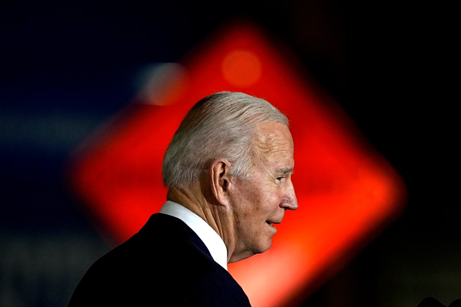 FILE - President Joe Biden talks about infrastructure during an event at the Kansas City Area Transit Authority Dec. 8, 2021, in Kansas City, Mo. Biden will go before voters Saturday in the Missouri Democratic presidential primary. It is the first Democratic presidential contest since the state canceled government-run presidential primaries in 2022 and turned the responsibility over to the parties. (AP Photo/Charlie Riedel, File)