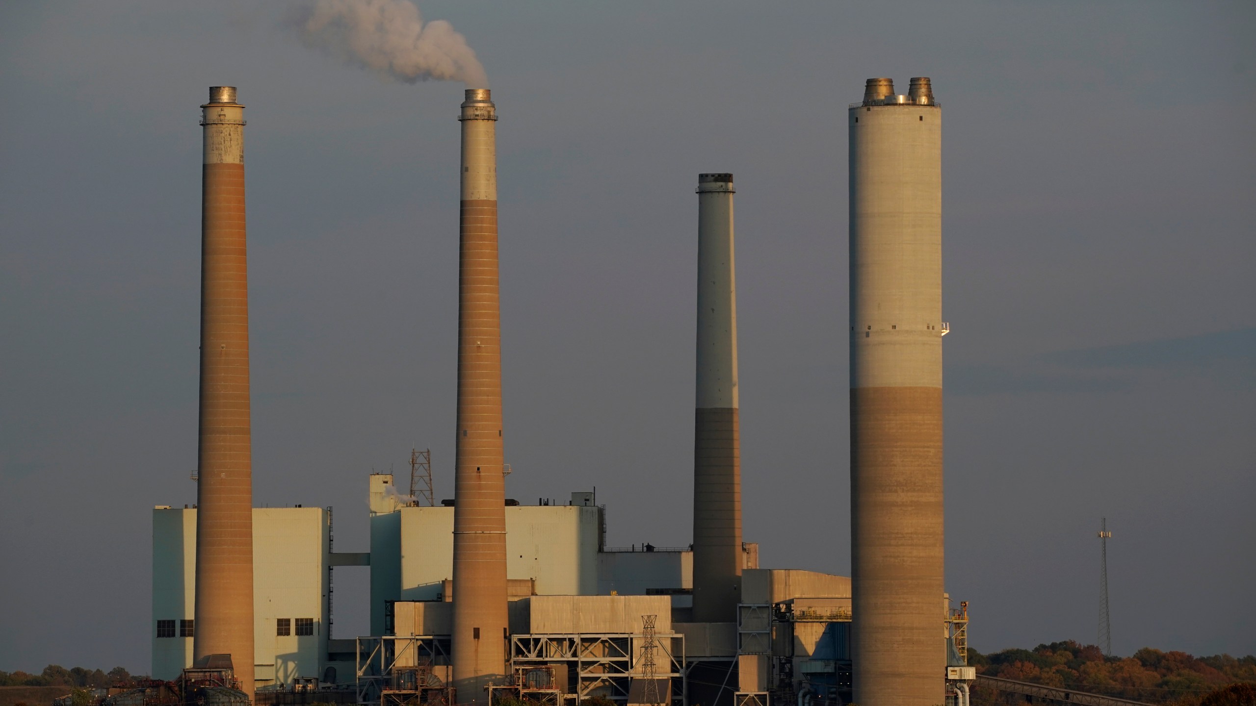 AES Indiana Petersburg Generating Station, a coal-fired power plant, operates in Petersburg, Ind., on Wednesday, Oct. 25, 2023. (AP Photo/Joshua A. Bickel)