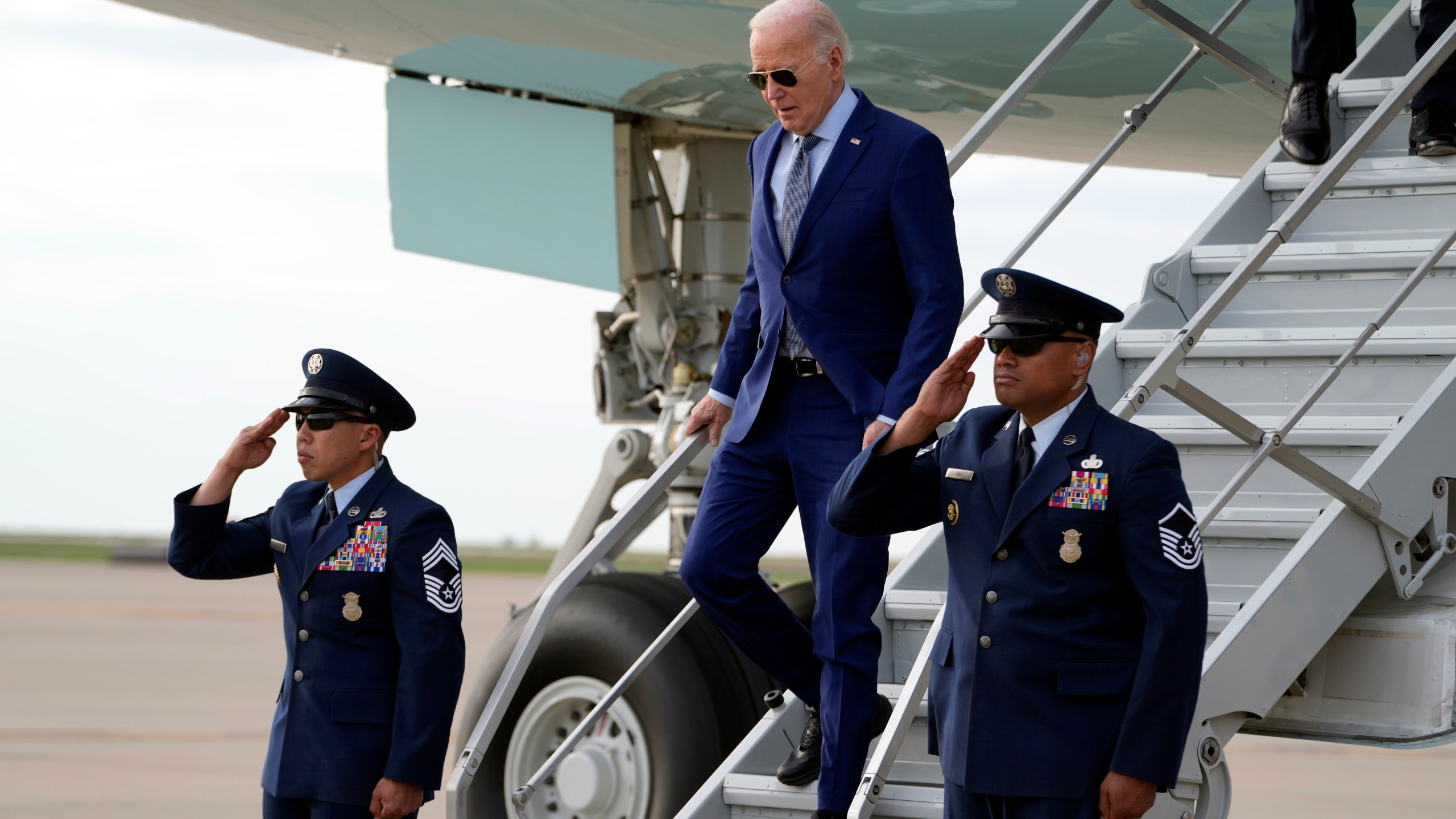 President Joe Biden arrives on Air Force One Wednesday March 20, 2024, at Dallas-Fort Worth International Airport, in Dallas. (AP Photo/Jacquelyn Martin)