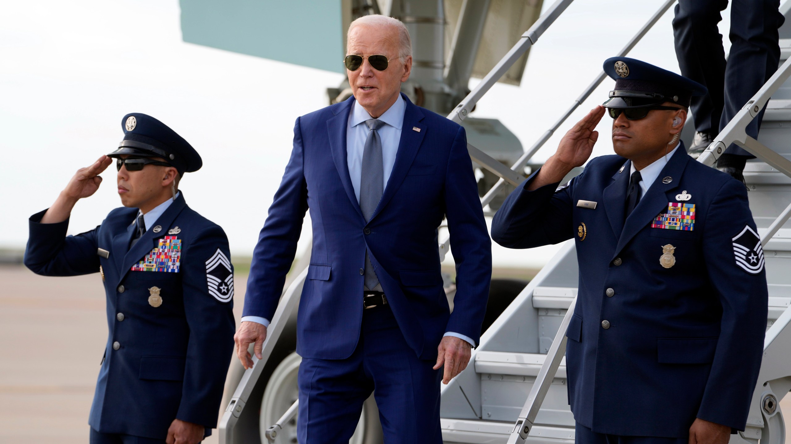 President Joe Biden arrives on Air Force One Wednesday March 20, 2024, at Dallas-Fort Worth International Airport, in Dallas. (AP Photo/Jacquelyn Martin)