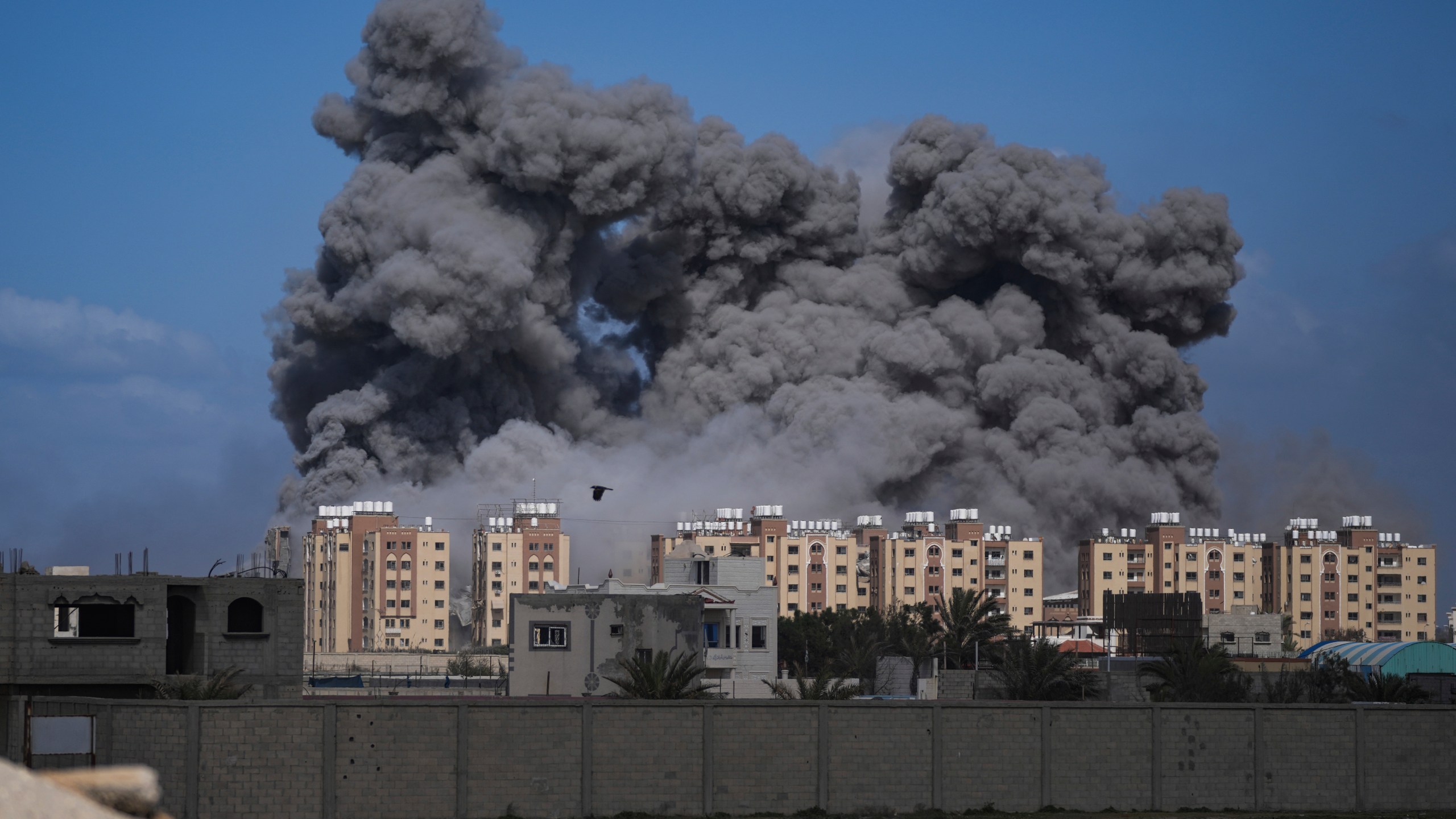 Smoke rises following an Israeli airstrike in the central Gaza Strip, Friday, March 22, 2024. (AP Photo/Abdel Kareem Hana)