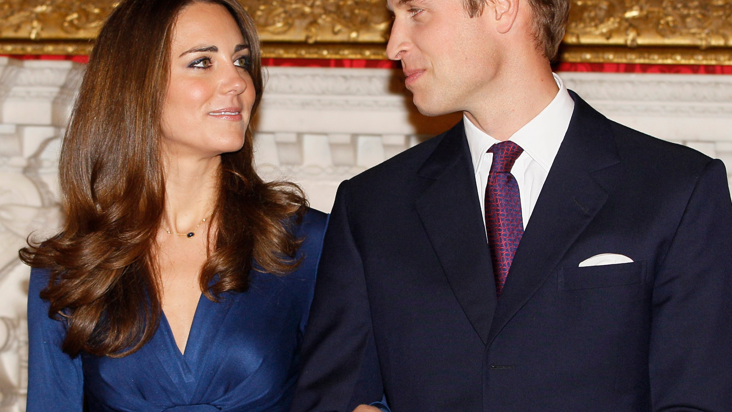 FILE - Britain's Prince William and his then fiancee Kate Middleton pose for the media at St. James's Palace in London, Tuesday Nov. 16, 2010, after they announced their engagement. (AP Photo/Kirsty Wigglesworth, File)