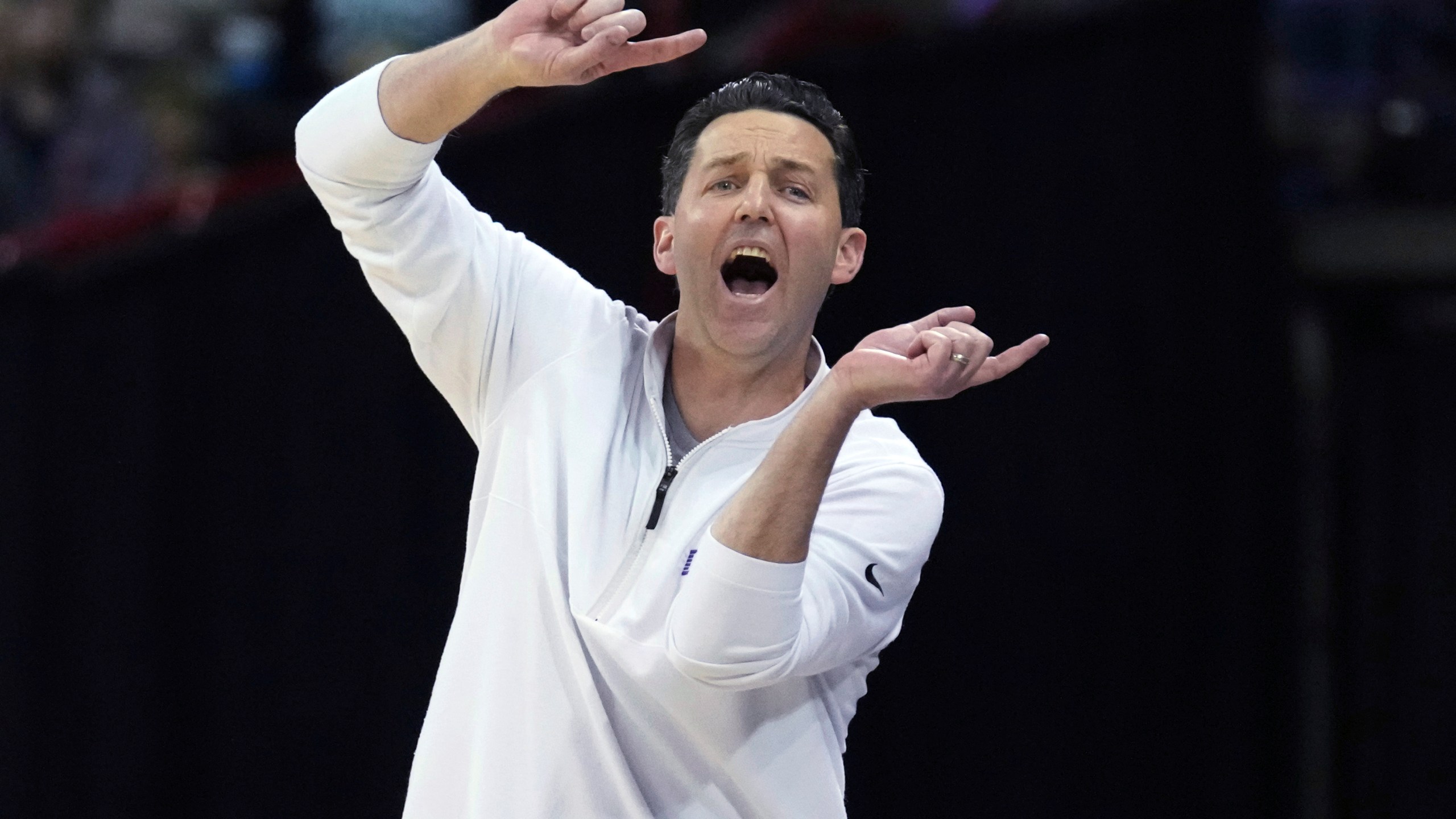 Grand Canyon coach Bryce Drew reacts on the sideline during the first half of the team's first-round college basketball game against Saint Mary's in the men's NCAA Tournament in Spokane, Wash., Friday, March 22, 2024. (AP Photo/Ted S. Warren)