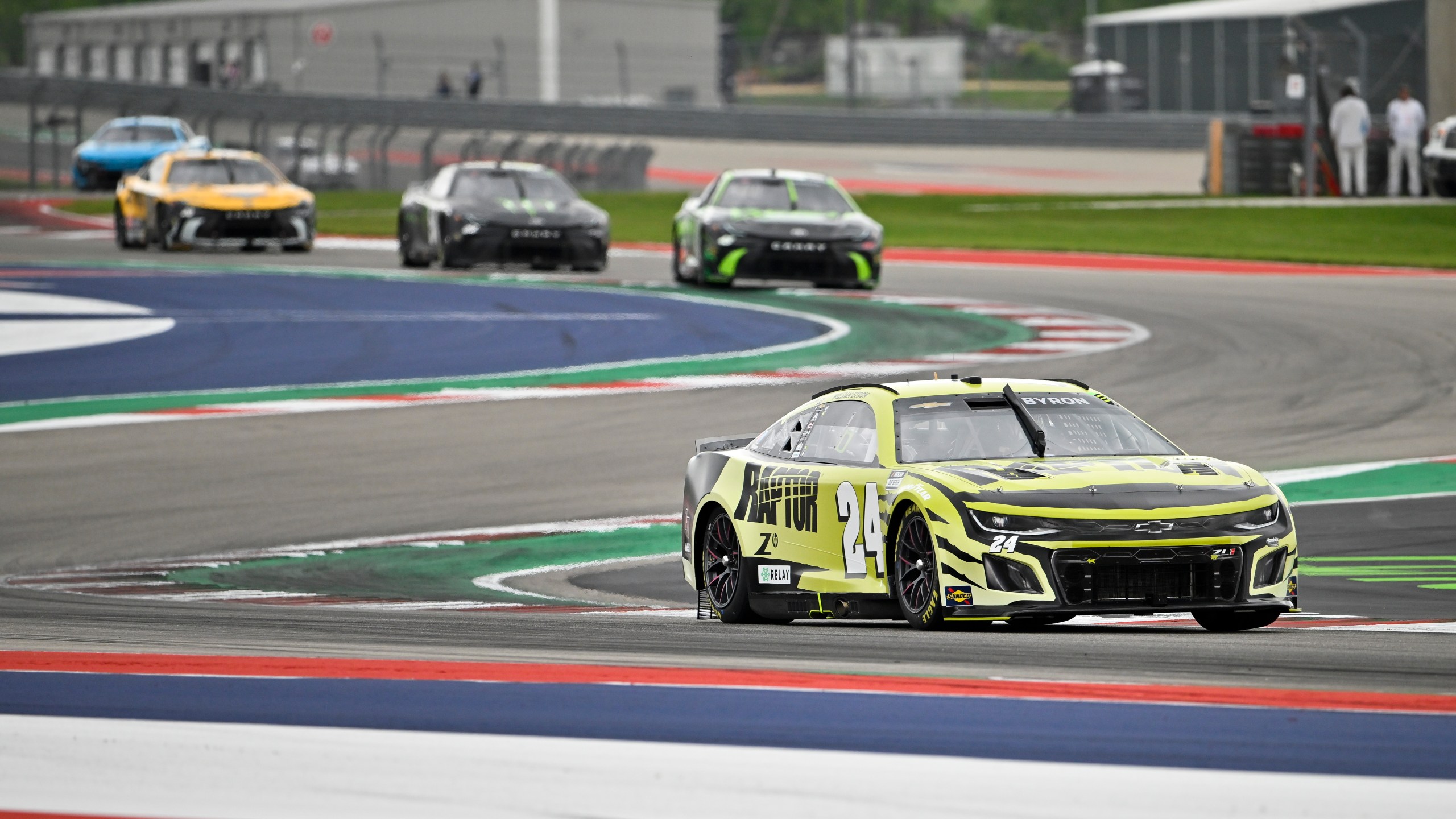 William Byron (24) steers through Turn 4 during a NASCAR Cup Series auto race Sunday, March 24, 2024, at Circuit of the Americas in Austin, Texas. (AP Photo/Darren Abate)