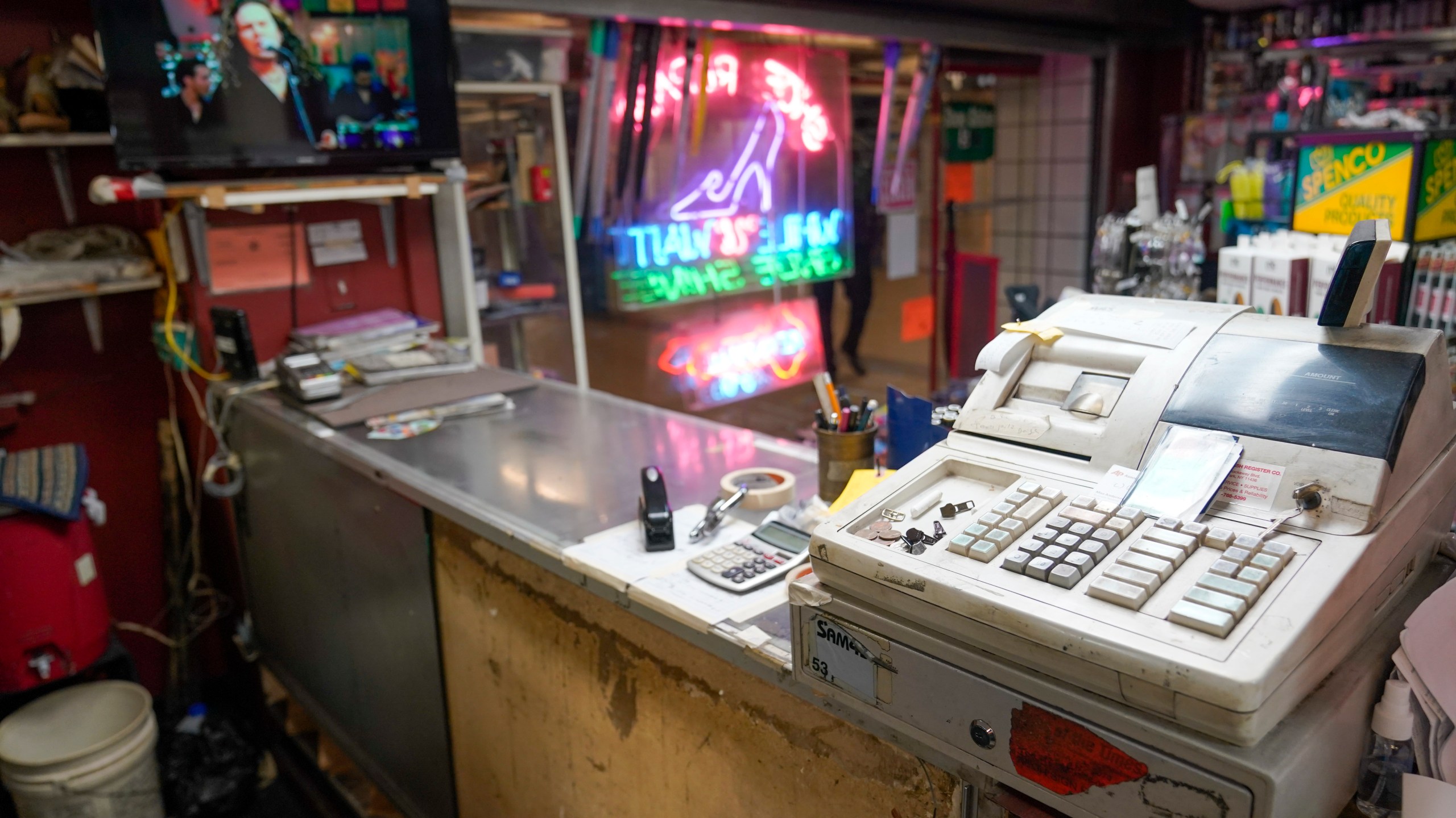 FILE - A cash register is seen on the front counter at the Alpha Shoe Repair Corp., Feb. 3, 2023, in New York. As Tax Day, April 15, approaches, there are plenty of things small business owners should keep in mind when filing taxes this year. (AP Photo/Mary Altaffer, File)