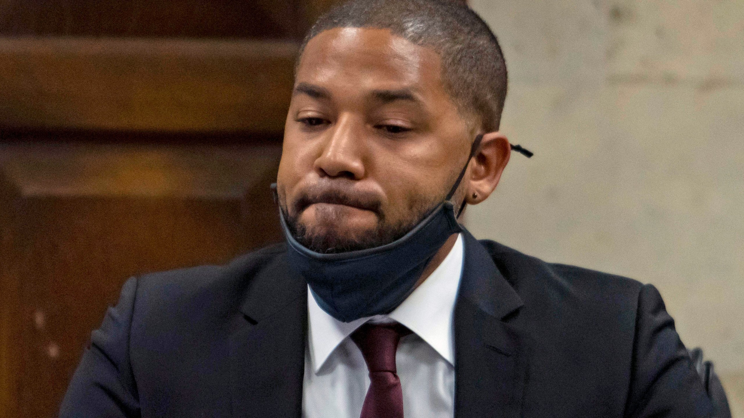 FILE - Actor Jussie Smollett listens as his sentence is read at the Leighton Criminal Court Building, March 10, 2022, in Chicago. The Illinois Supreme Court on Wednesday, March 27, 2024, accepted an appeal of Smollett's disorderly conduct conviction for staging a racist and homophobic attack against himself in 2019, then lying to Chicago police about it. (Brian Cassella/Chicago Tribune via AP, Pool, File)