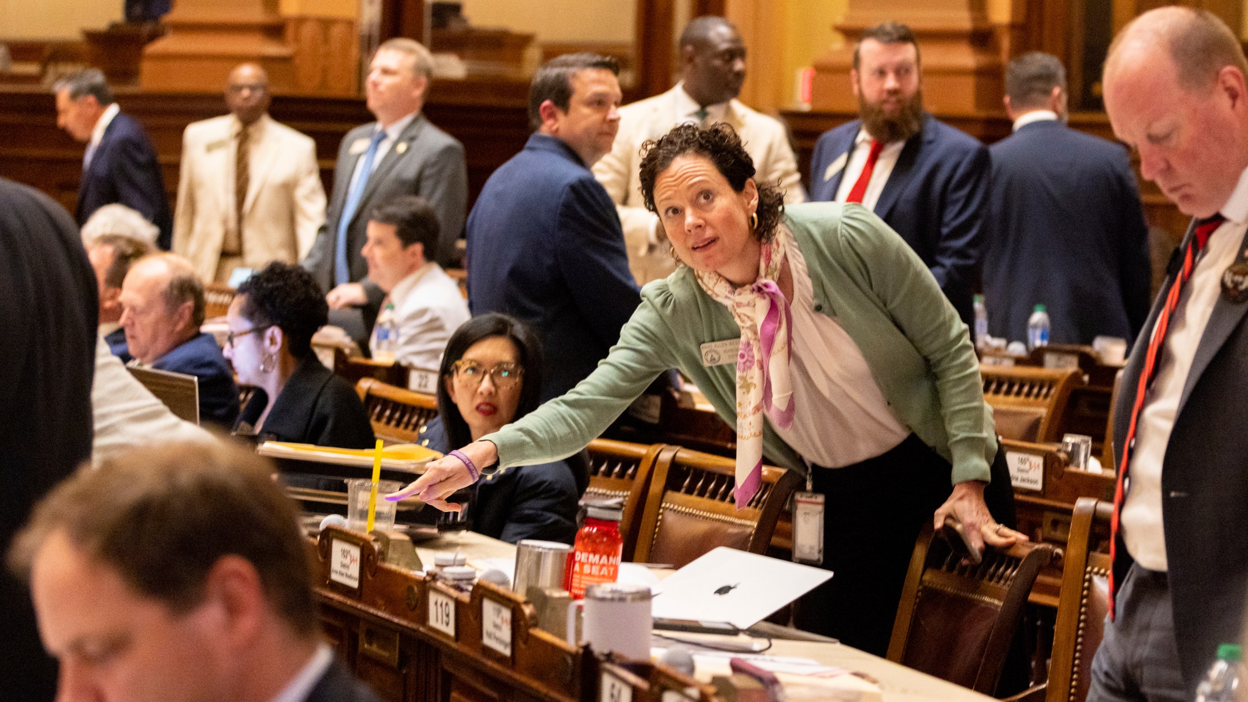 State Rep. Anne Allen Westbrook, D-Savannah, votes on Election Bill SB 189, regarding ballot scanners, at the House of Representatives in the Capitol in Atlanta on Sine Die, the last day of the legislative session, Thursday, March 28, 2024. (Arvin Temkar/Atlanta Journal-Constitution via AP)
