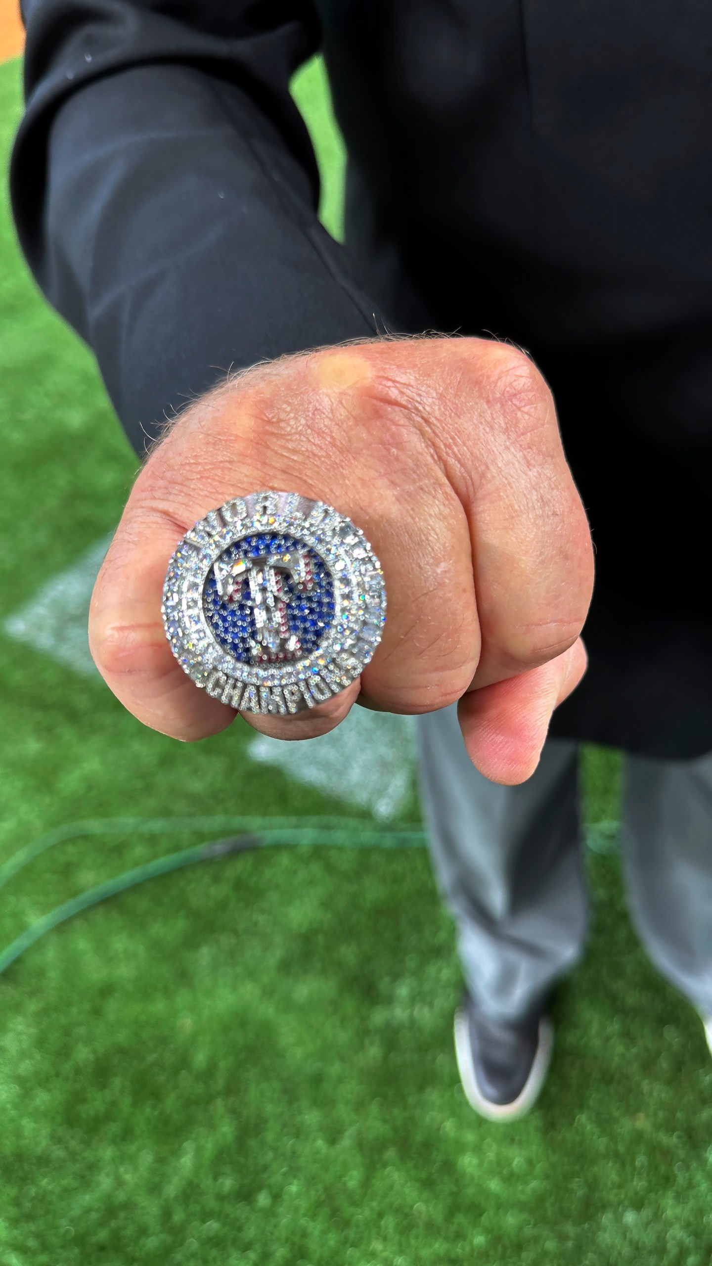 The Texas Rangers championship ring is seen Saturday, March 30, 2024 in Arlington Texas. The Texas Rangers and staff will receive their World Series championship rings during a pre-game ceremony before the Texas Rangers take on the Chicago Cubs in a baseball game. (AP Photo/Stephen Hawkins)