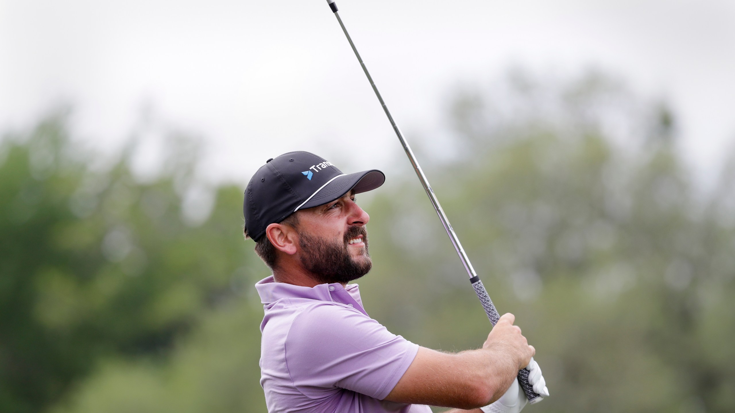 Stephan Jaeger watches his tee shot on the ninth hole during the final round of the Houston Open golf tournament Sunday, March 31, 2024, in Houston. (AP Photo/Michael Wyke)