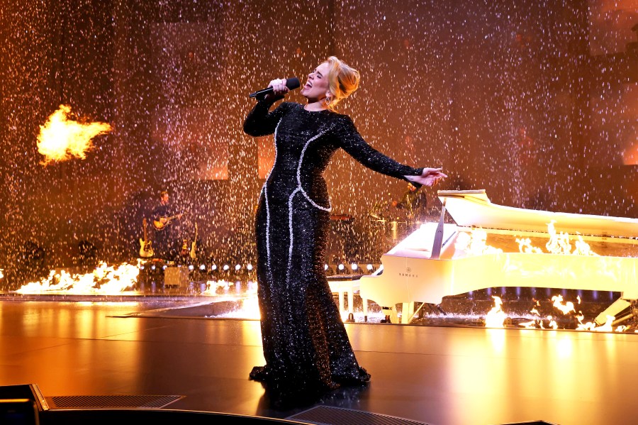 Adele performs onstage in Las Vegas