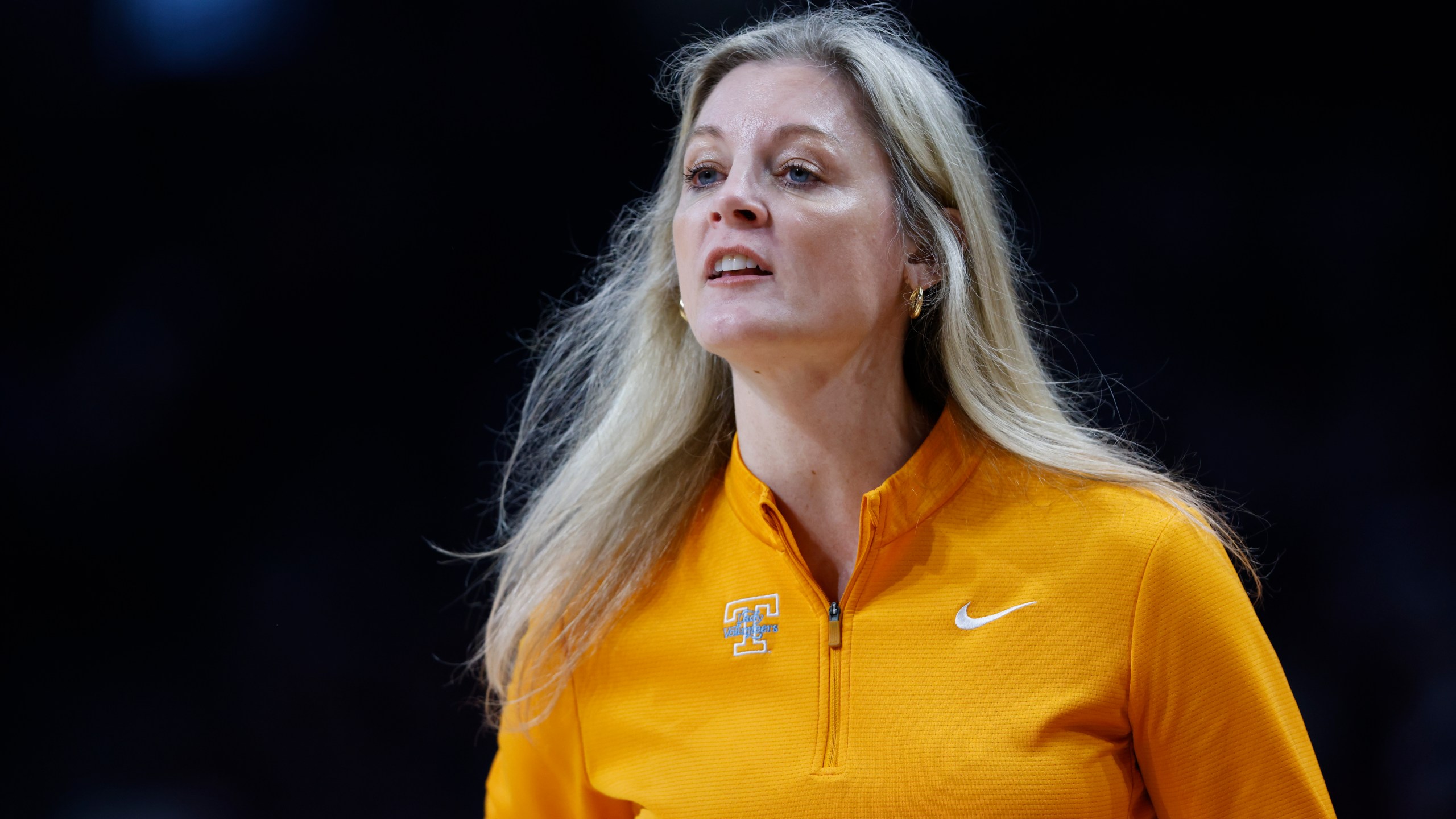 FILE - Tennessee head coach Kellie Harper looks on during the first half of an NCAA college basketball game against South Carolina in Columbia, S.C., Sunday, March 3, 2024. Tennessee has fired Kellie Harper as the Lady Vols coach after five seasons. Athletic director Danny White announced Monday, April 1, 2024, that Harper would not return. (AP Photo/Nell Redmond, File)