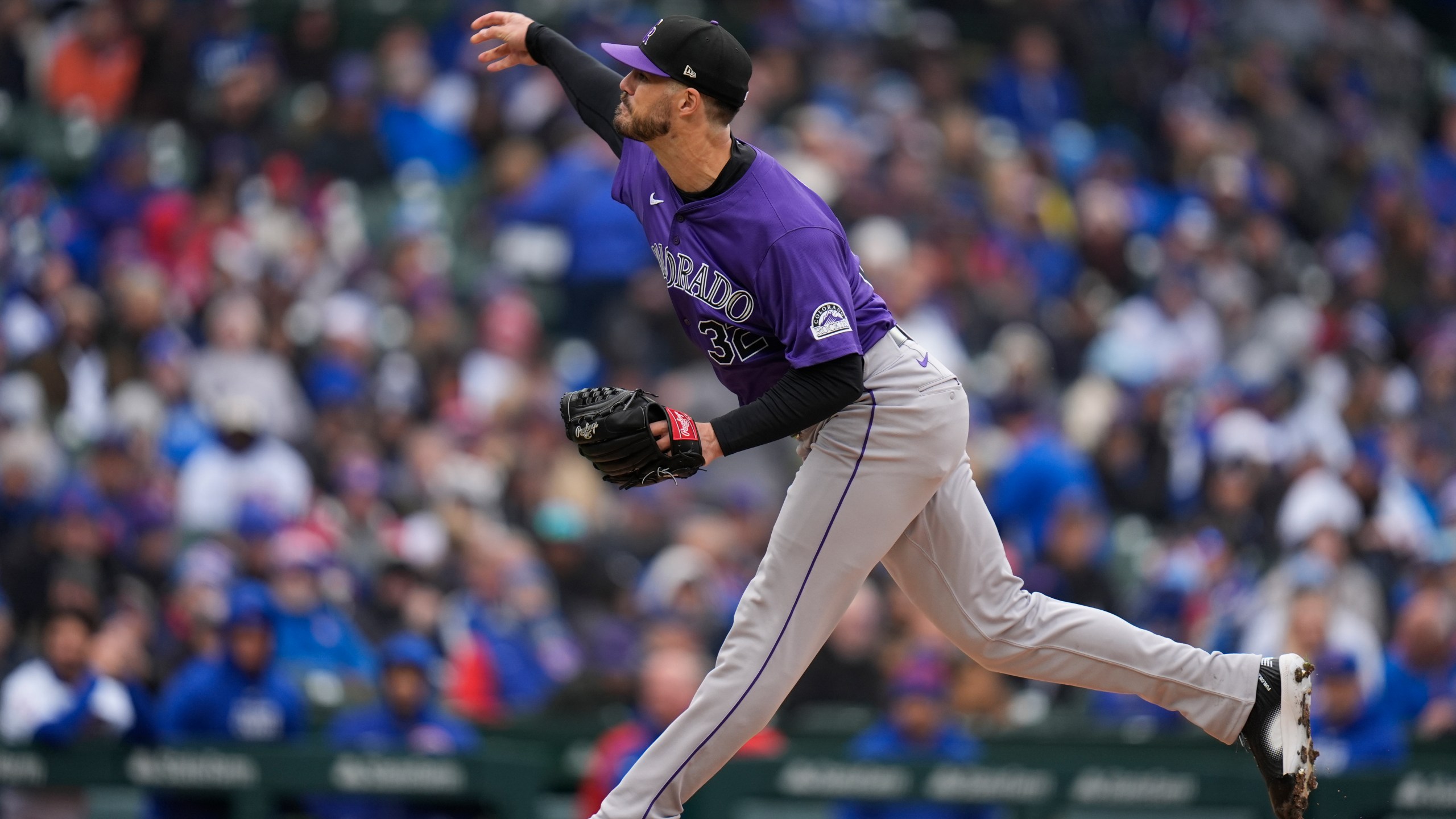 Colorado Rockies starting pitcher Dakota Hudson throws against the Chicago Cubs during the second inning of a baseball game Monday, April 1, 2024, in Chicago. (AP Photo/Erin Hooley)