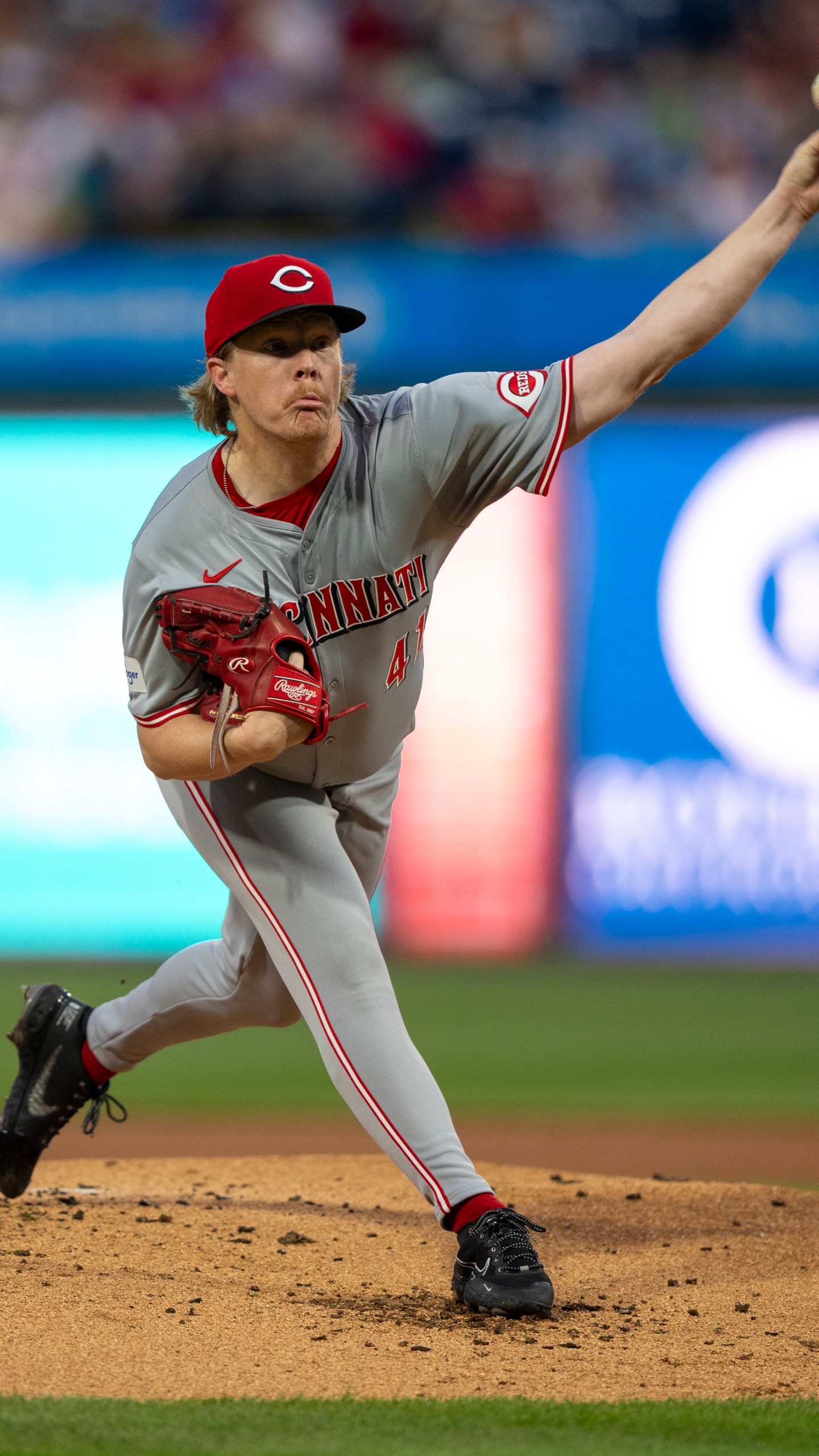 Cincinnati Reds starting pitcher Andrew Abbott delivers during the first inning of a baseball game against the Philadelphia Phillies, Monday, April 1, 2024, in Philadelphia. (AP Photo/Chris Szagola)
