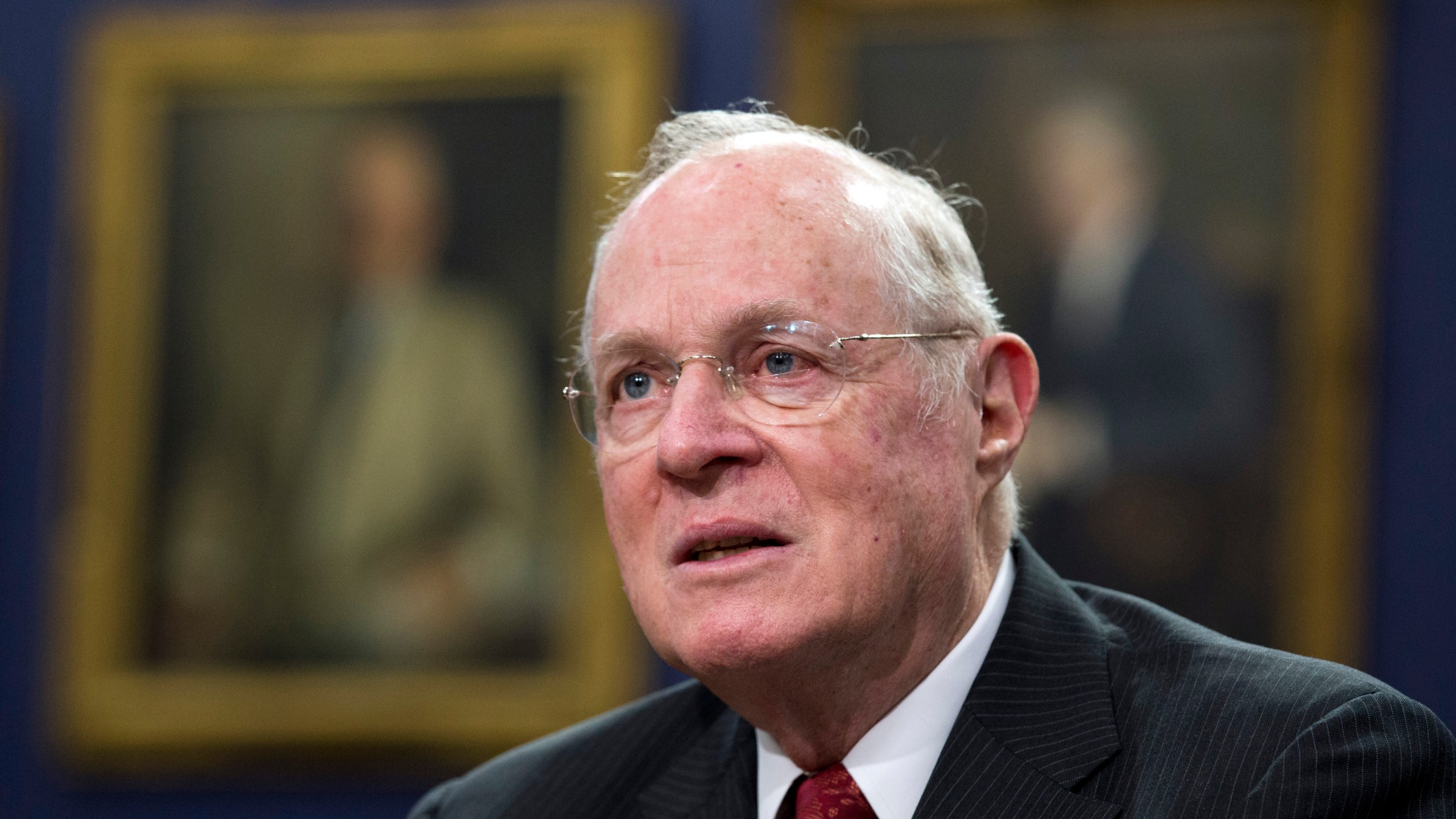 FILE - Retired Supreme Court Justice Anthony Kennedy testifies before a House Committee on Appropriations Subcommittee on Financial Services hearing on Capitol Hill in Washington on March 23, 2015. (AP Photo/Manuel Balce Ceneta, File)