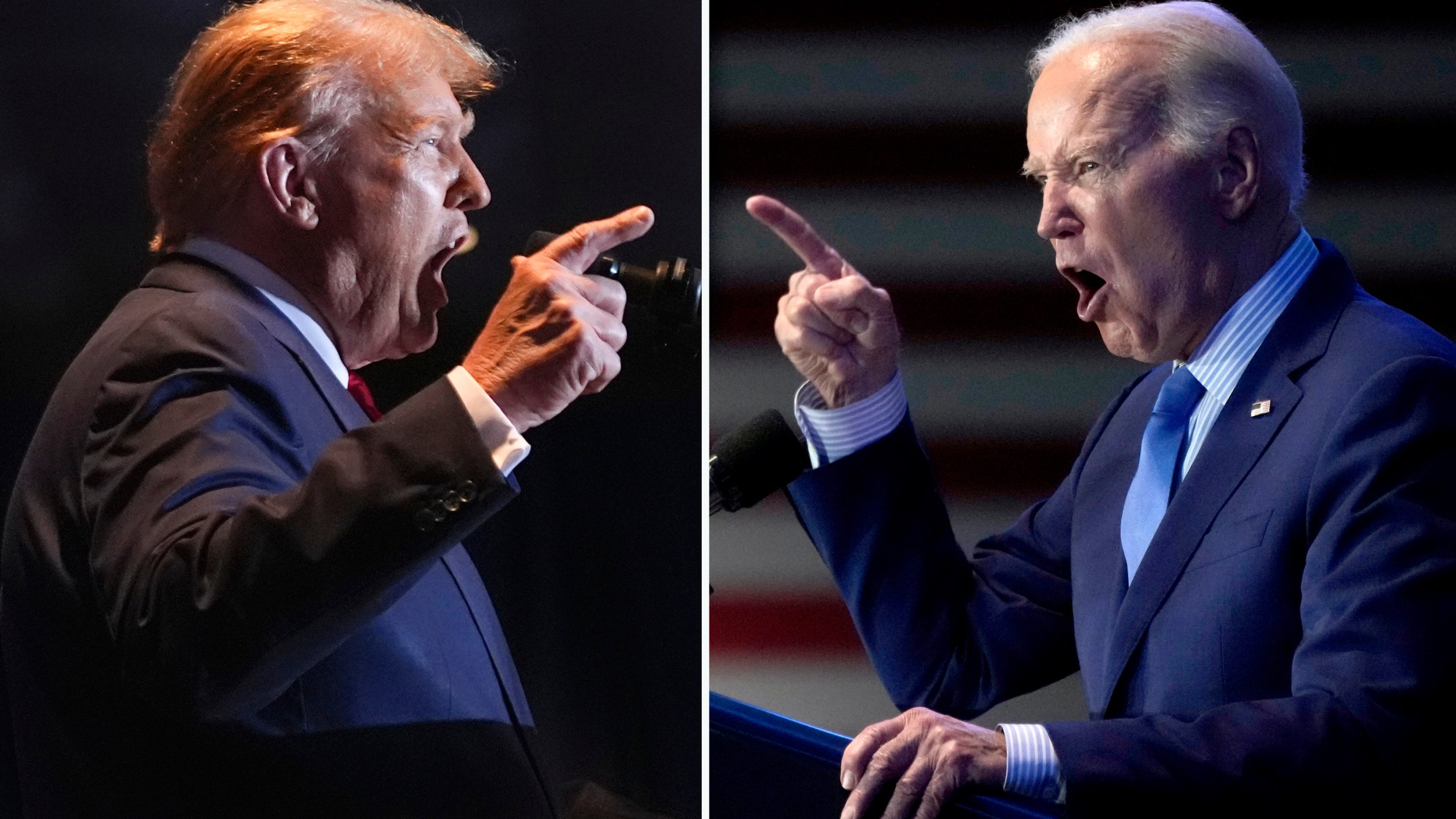 This combination of photos taken in Columbia, S.C. shows former President Donald Trump, left, on Feb. 24, 2024, and President Joe Biden on Jan. 27, 2024. Biden and Trump each won the White House by razor-thin margins in key states. Now, with a rematch of their bitter 2020 campaign all but officially set after Super Tuesday, the two campaigns are unveiling their strategies for an unprecedented matchup between a president and his immediate predecessor. (AP Photo)