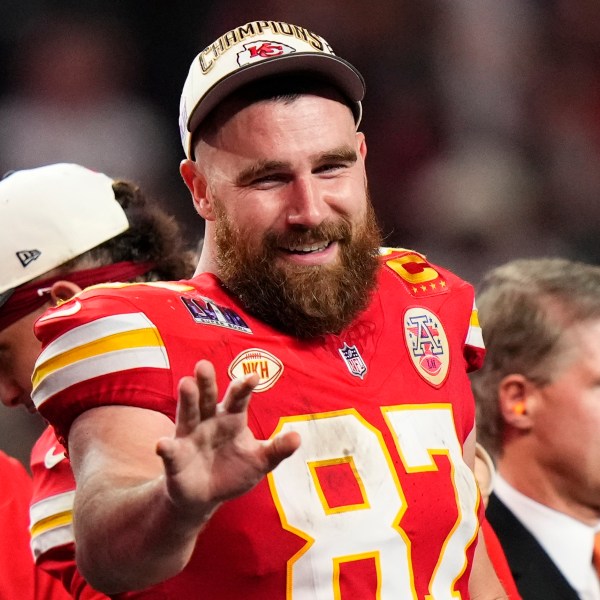 FILE - Kansas City Chiefs tight end Travis Kelce (87) waves after the NFL Super Bowl 58 football game against the San Francisco 49ers Sunday, Feb. 11, 2024, in Las Vegas. Kelce will bring his highly successful music festival called Kelce Jam back to Kansas City. The second annual one-day event held on May 18 will be hosted by the superstar tight end of the Chiefs and headlined by Lil Wayne, 2 Chainz, Diplo and local legend Tech N9ne. (AP Photo/Frank Franklin II, File)