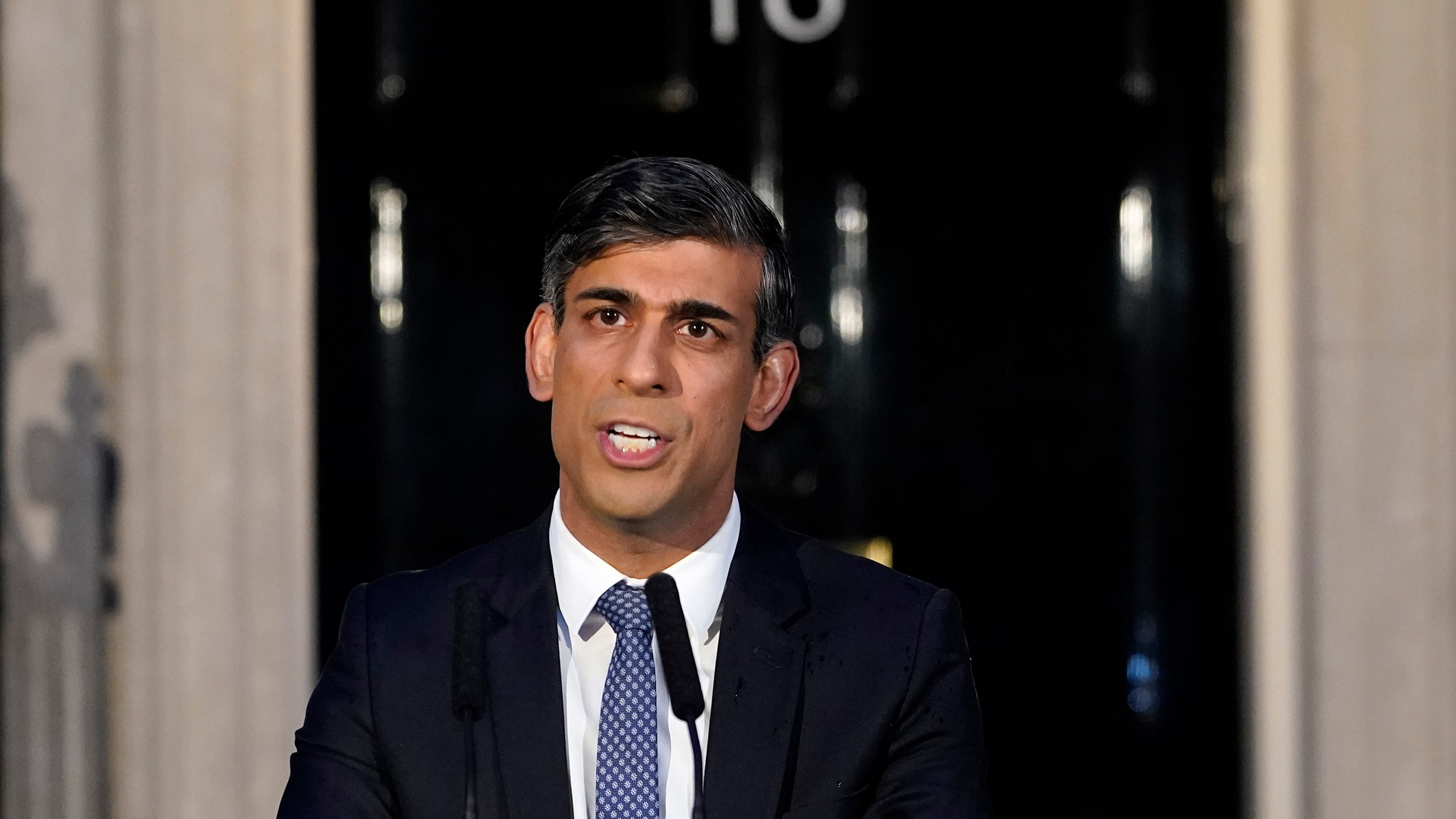 Britain's Prime Minister Rishi Sunak addresses the media at Downing Street in London, on March 1, 2024. Britain’s main opposition parties are demanding that the Conservative government publish legal advice it has received on whether Israel has broken international humanitarian law during the war in Gaza. They say the U.K. should ban weapons sales to Israel if the law has been broken. (AP Photo/Alberto Pezzali)