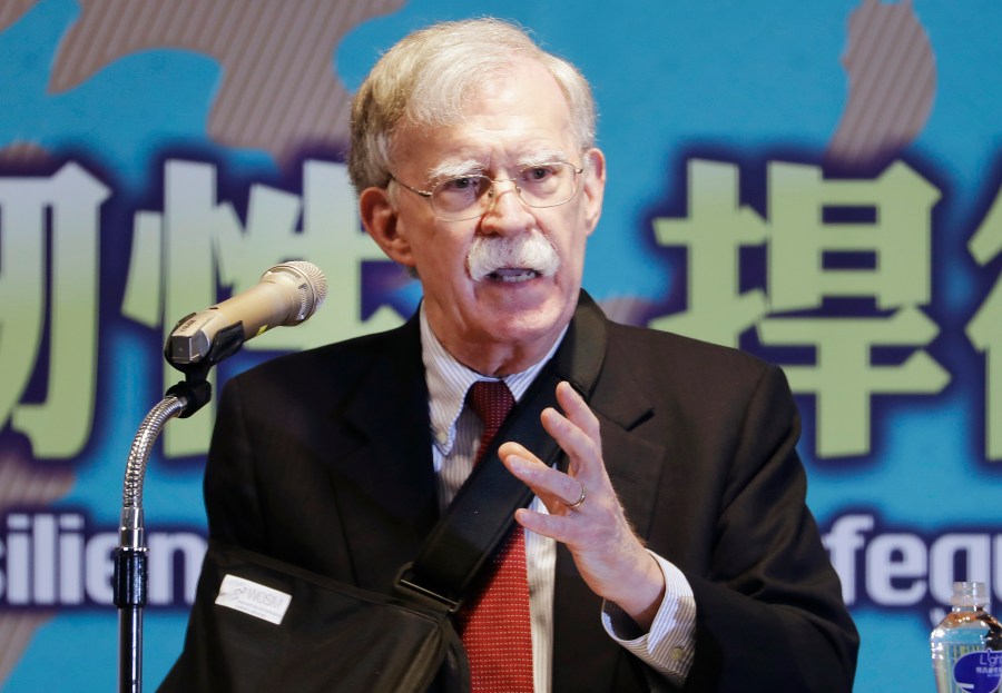 FILE - Former U.S. national security advisor John Bolton speaks at the Global Taiwan National Affair Symposium XII in Taipei, Taiwan, April 29, 2023. As Donald Trump seeks the presidency a third time, he's being shadowed by a chorus of people who served in his administration turned sharp critics. Bolton has described Trump as "unfit to be president." (AP Photo/Chiang Ying-ying, File)